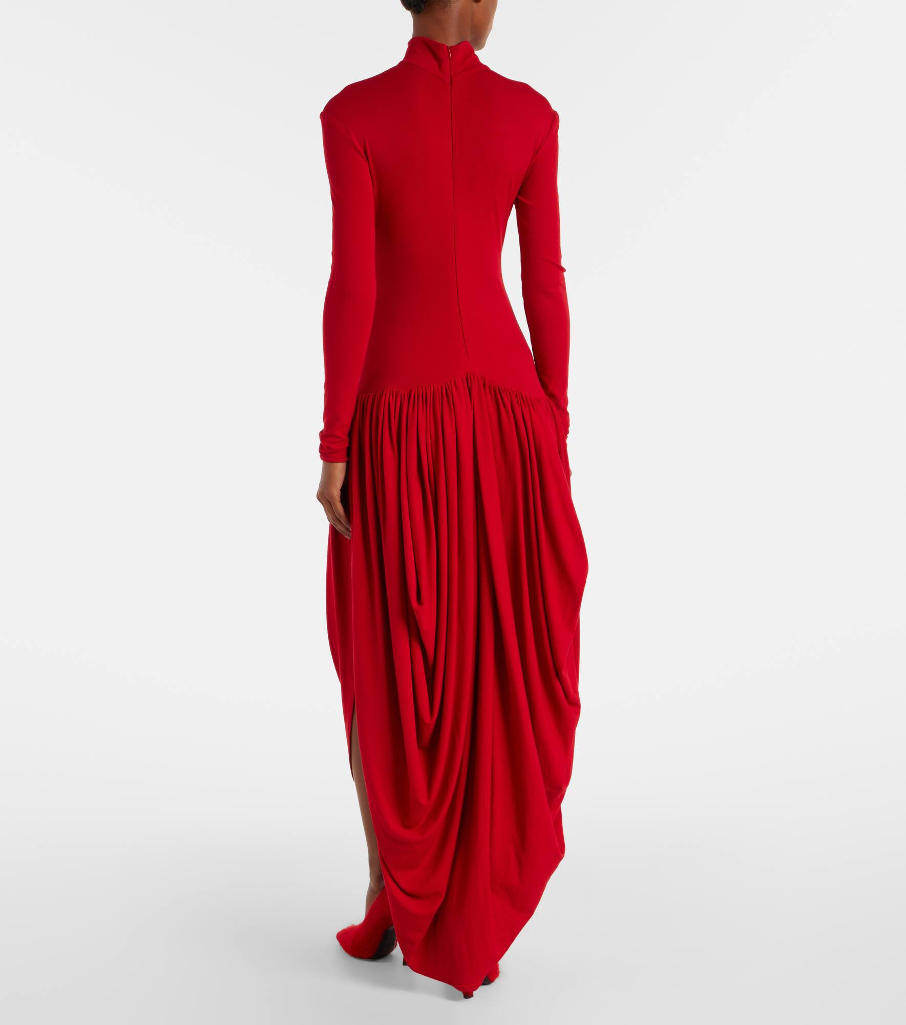 Asymmetric pleated turtleneck maxi dress - 3