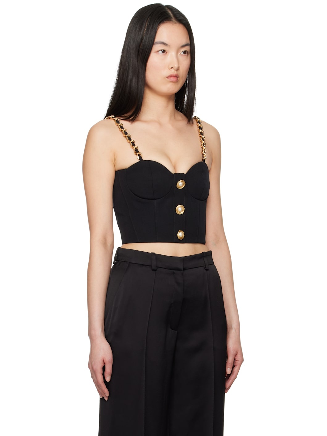 Black Chain Straps Bustier Top - 2