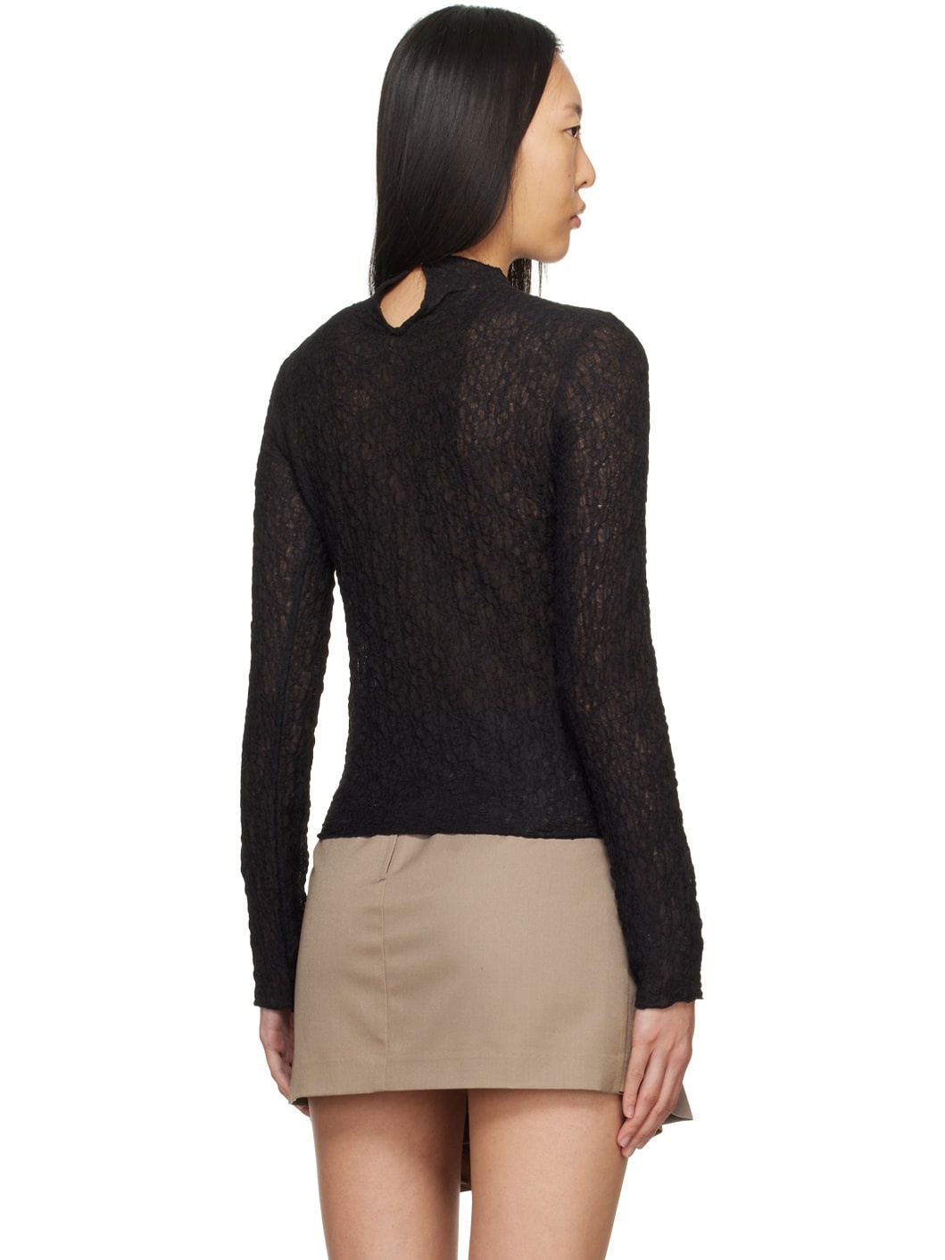 Black Mock Neck Long Sleeve T-Shirt - 3