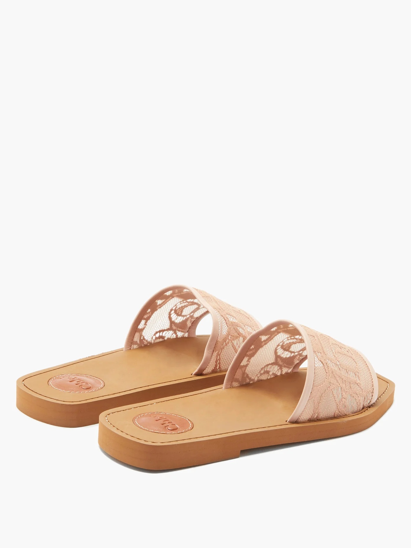 Woody logo-lace and leather slides - 4