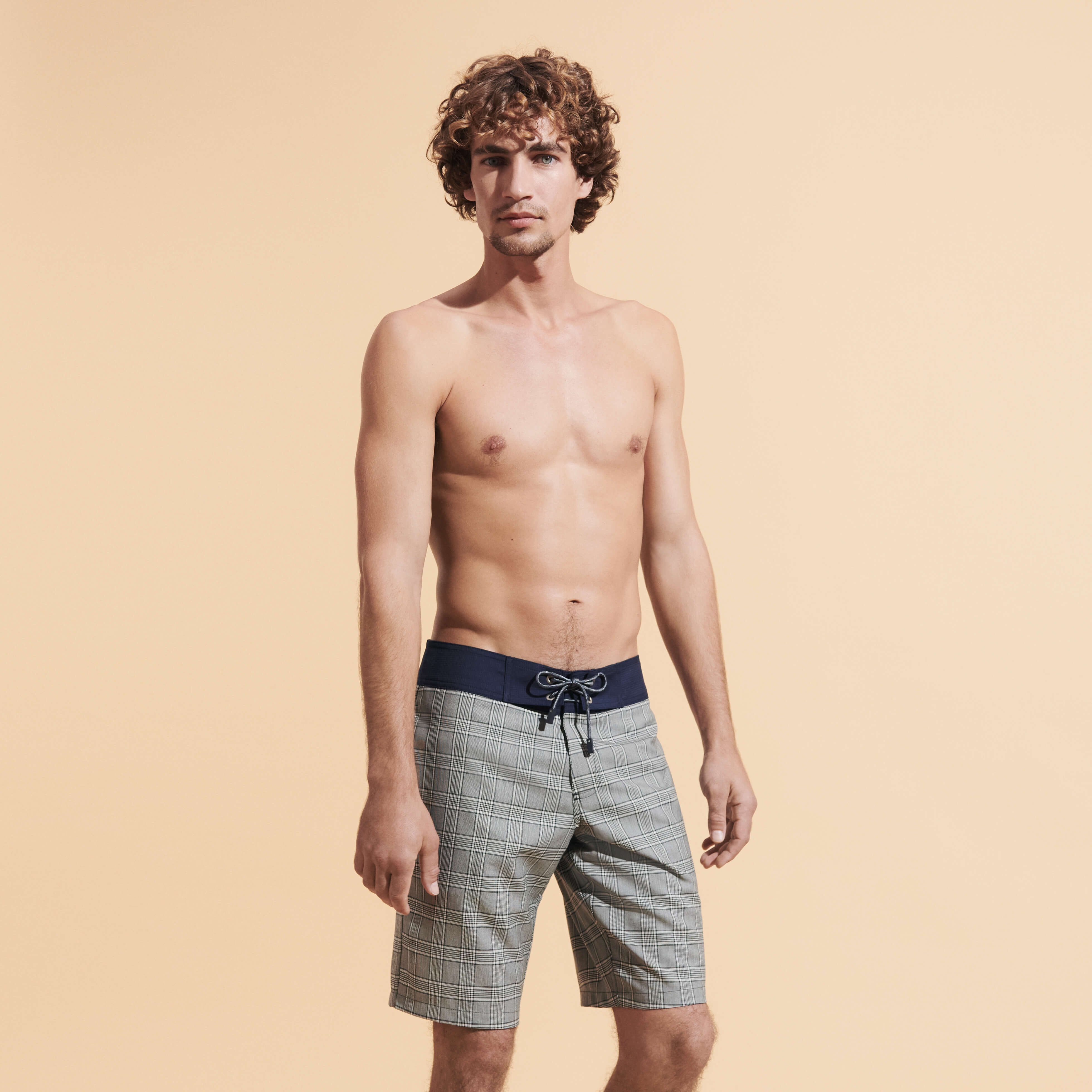 Men Merinos Wool Long Swim Trunks Prince de Galles - 3
