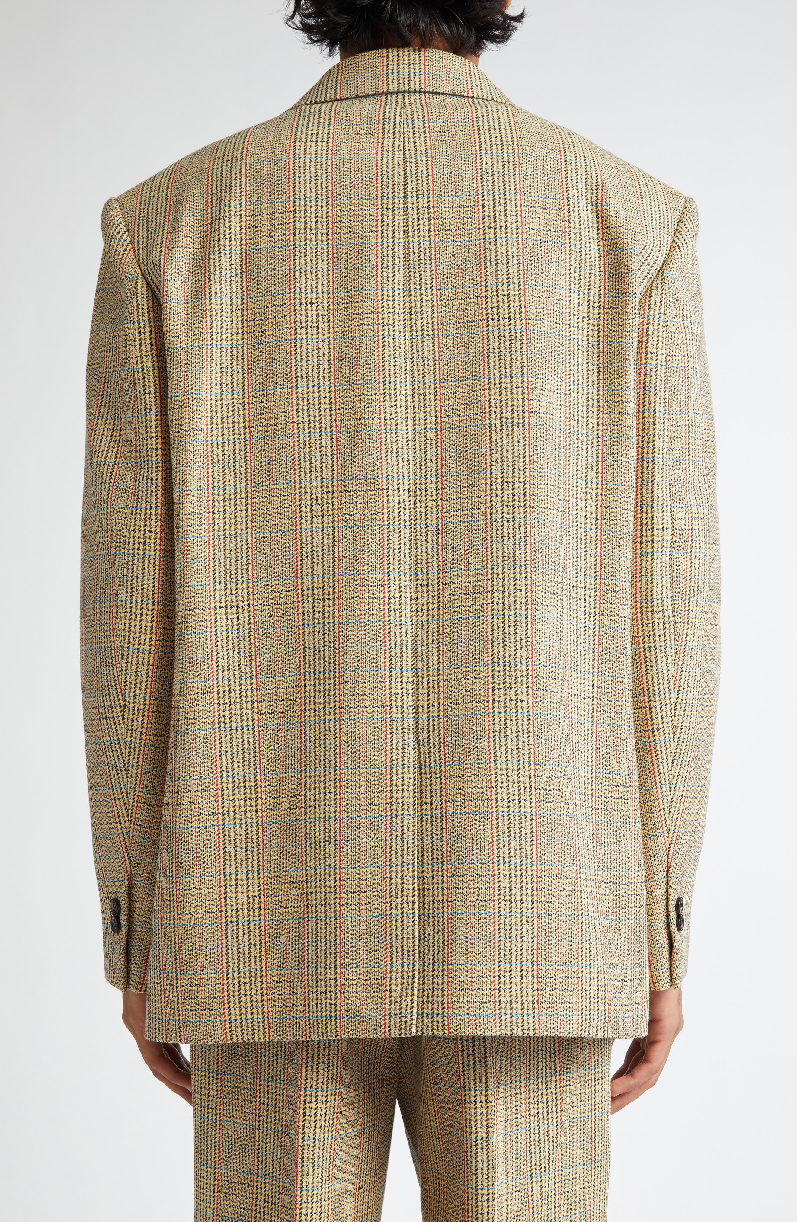 Bottega Veneta Distorted Prince of Wales Wool Blend Sport Coat in Beige/Yellow/Blue at Nordstrom - 3