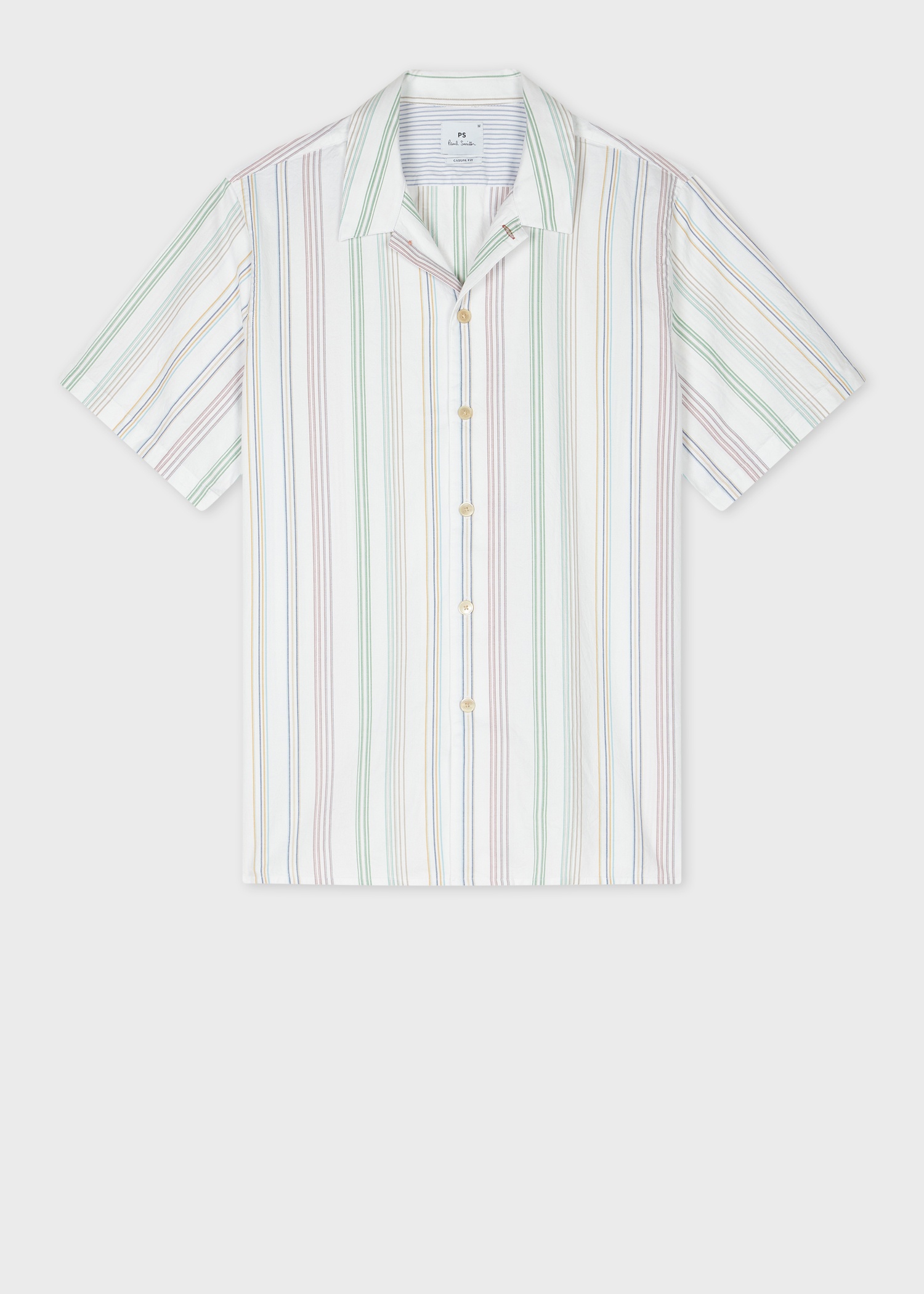 White Oxford Cotton Stripe Short-Sleeve Shirt - 1