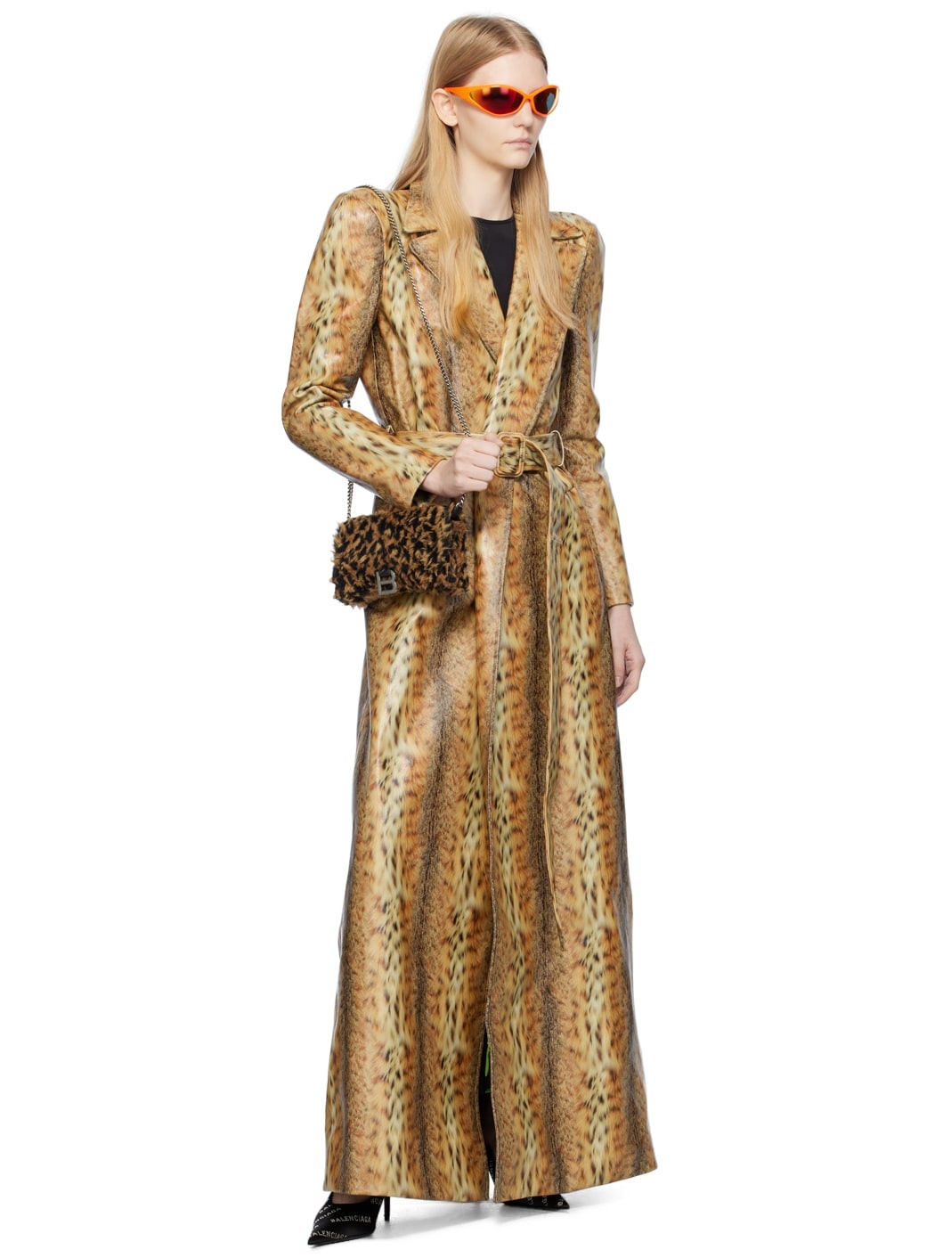 Tan Leopard Leather Trench Coat - 4