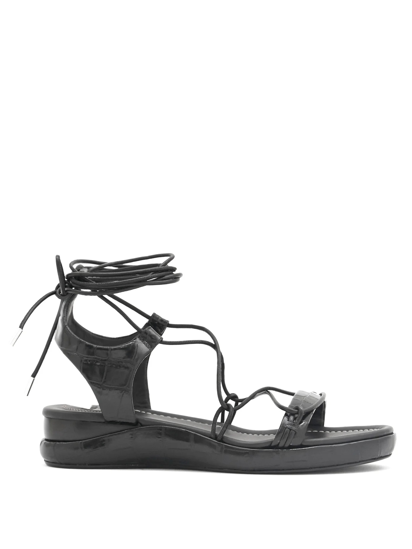 Lace-up crocodile-effect leather sandals - 1