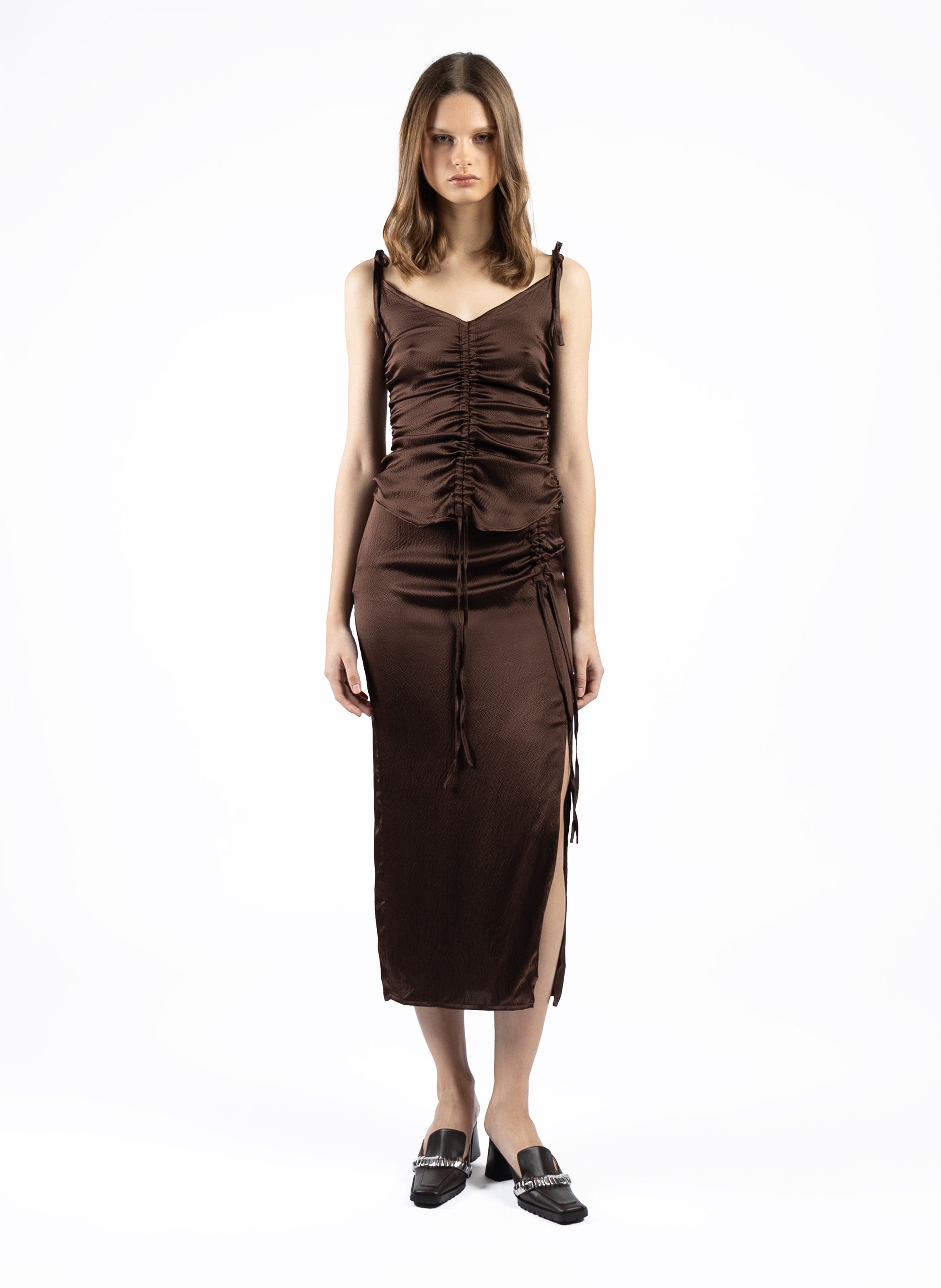 Silk Midi Skirt Brown - 1