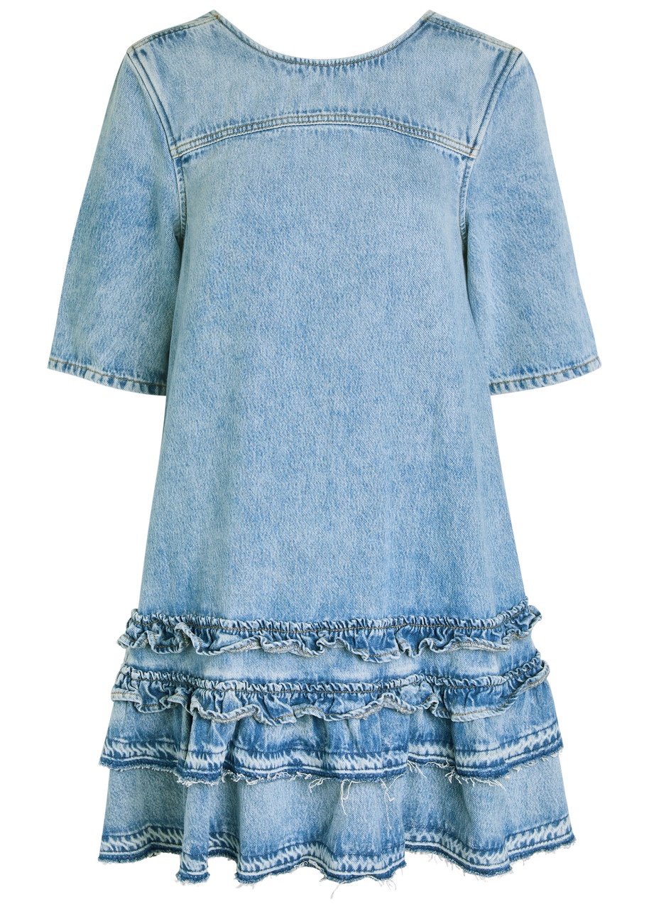 Ganni Tiered Denim Mini Dress - 1