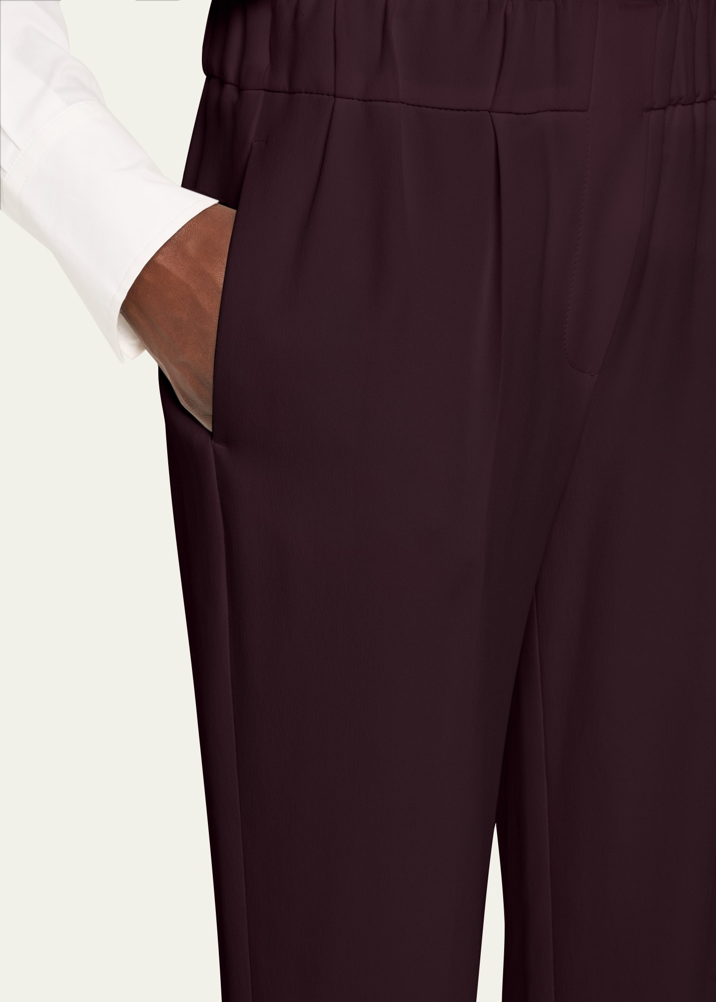 Silk Crepe Cady Tailored Straight-Leg Pull-On Pants - 5