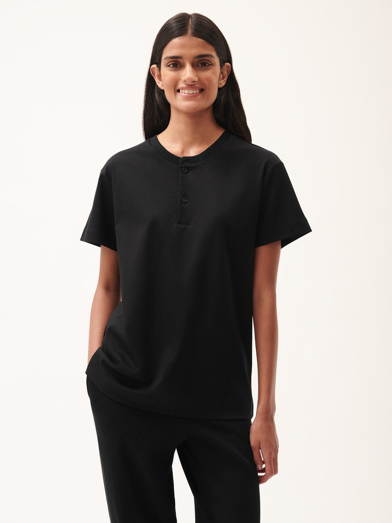 PANGAIA Womens DNA Henley T-Shirt - Black outlook