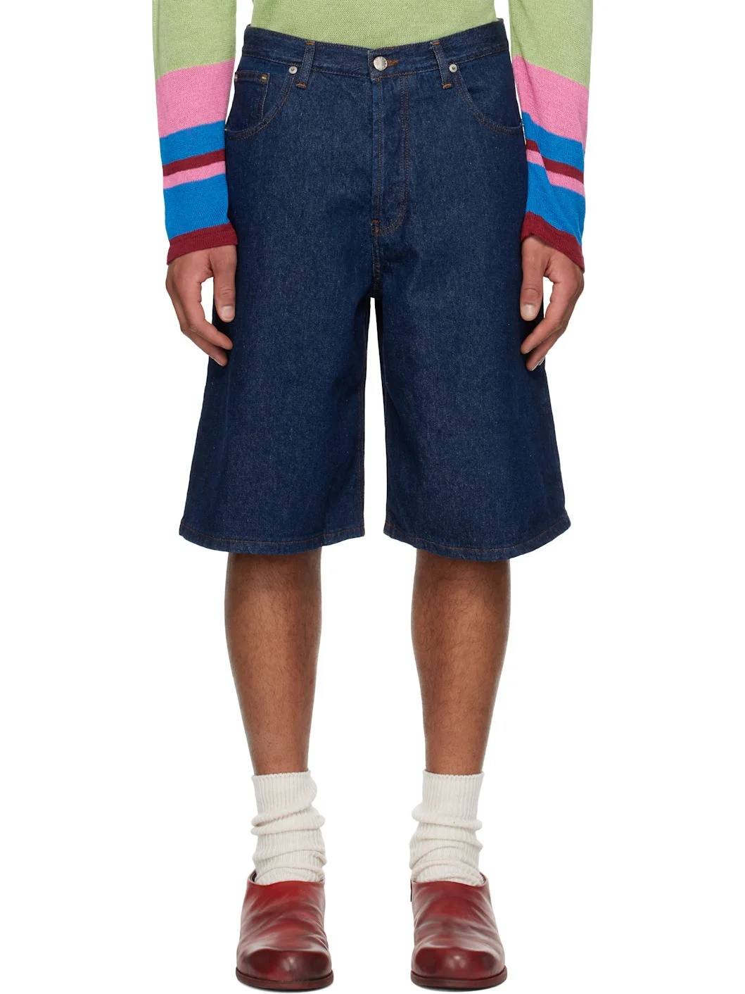 Indigo Lightweight Denim Circle Window Shorts - 1