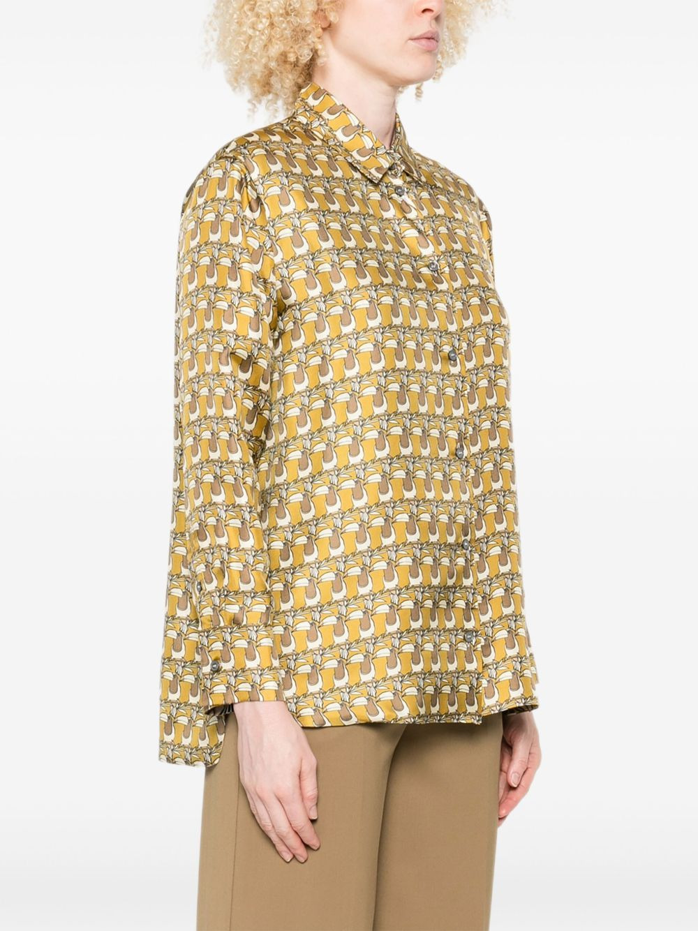printed button-down silk shirt - 3