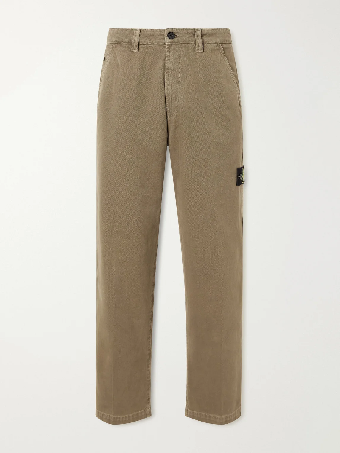 Logo-Appliquéd Straight-Leg Garment-Dyed Cotton Trousers - 1