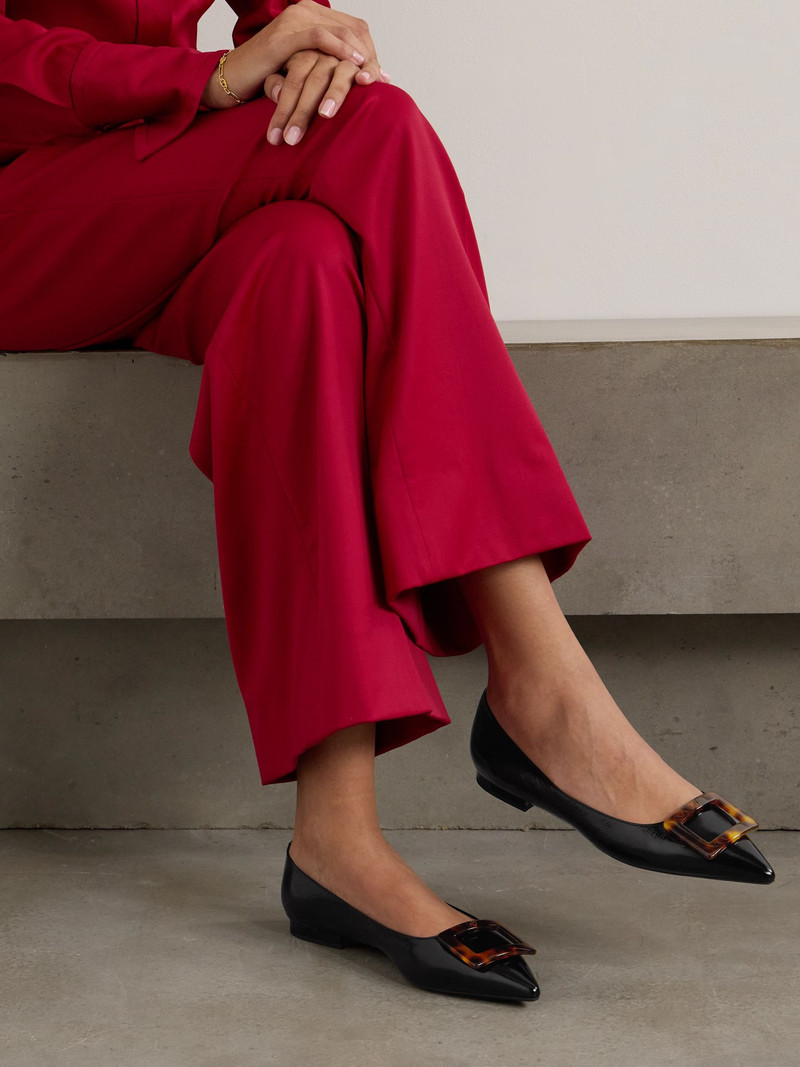 Roger Vivier Gommettine buckled glossed crinkled-leather ballet flats Black outlook