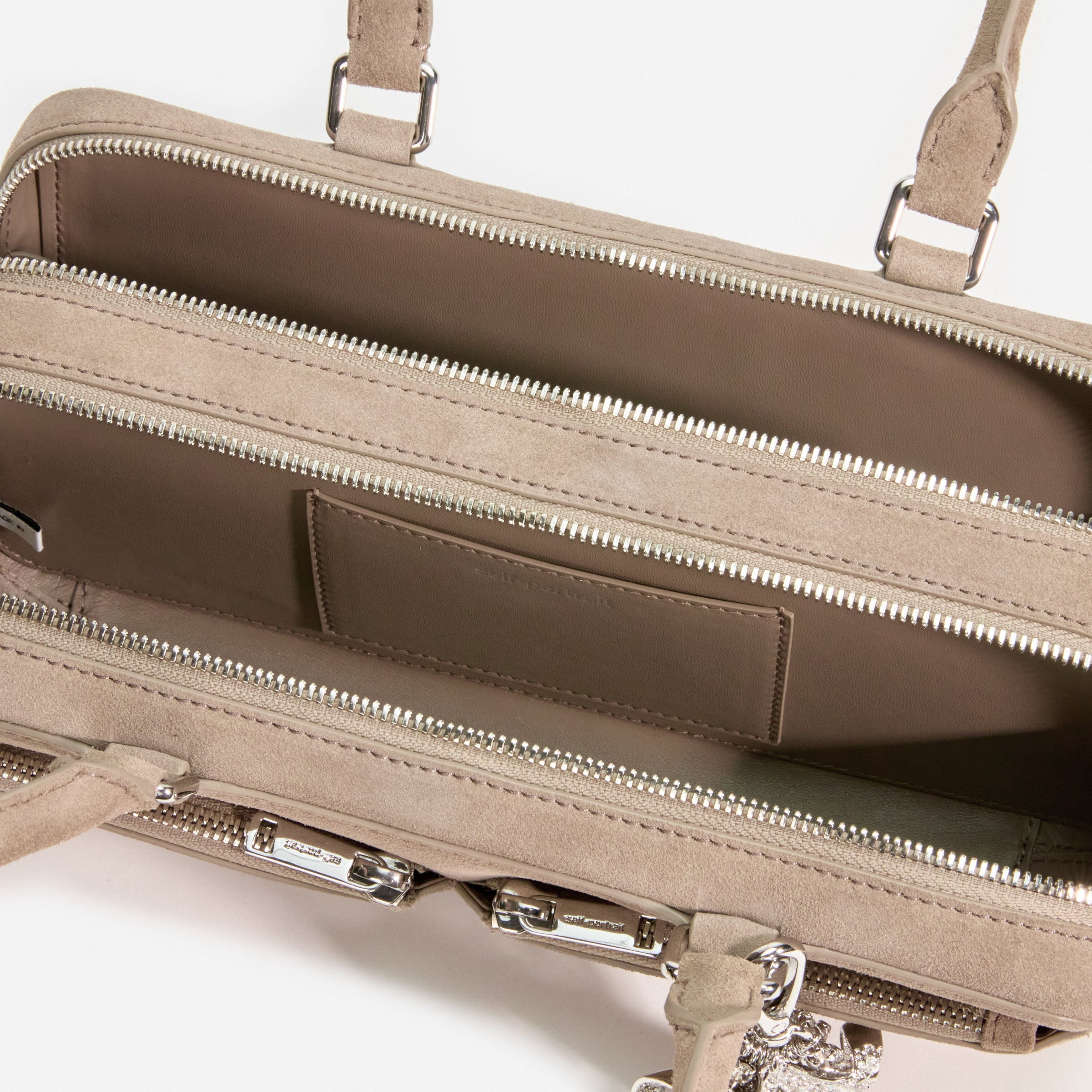 Grey Suede Baguette Shoulder Bag With Charm - 4