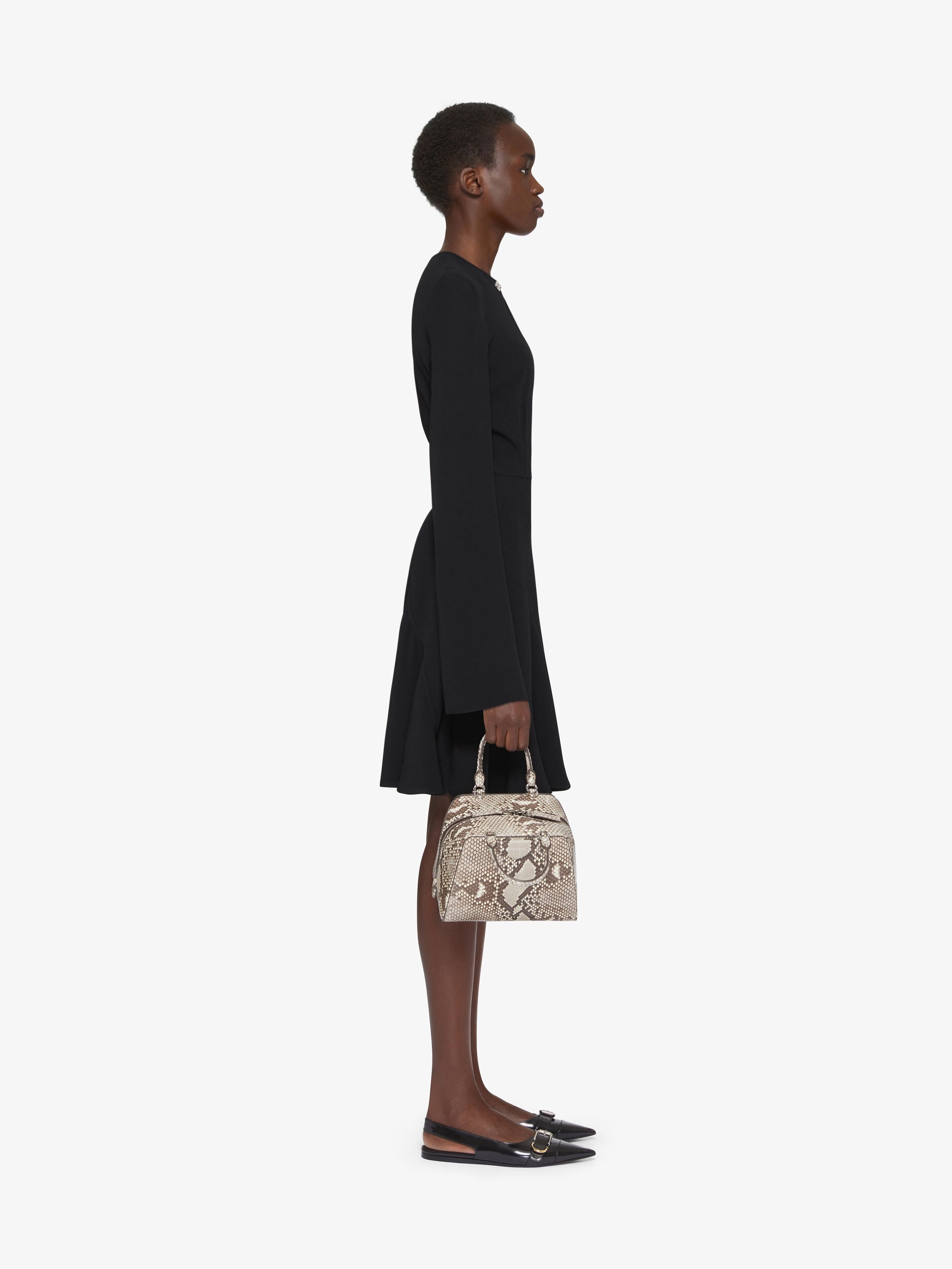 DRESS IN CREPE AND SATIN WITH 4G DETAIL - 3