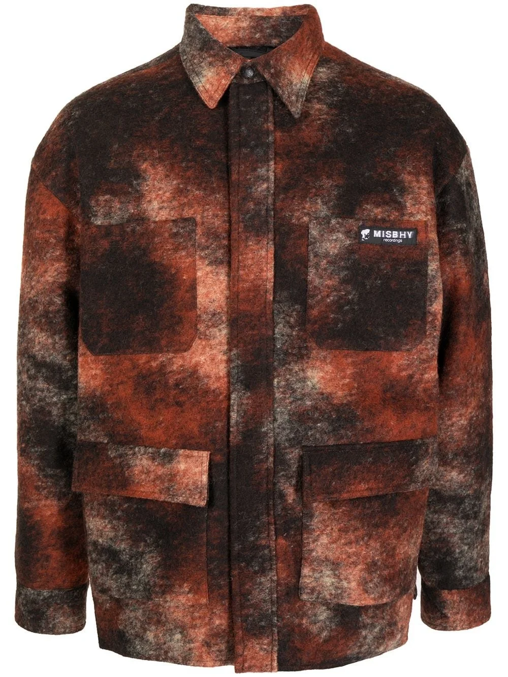 patterned logo-patch shirt - 1