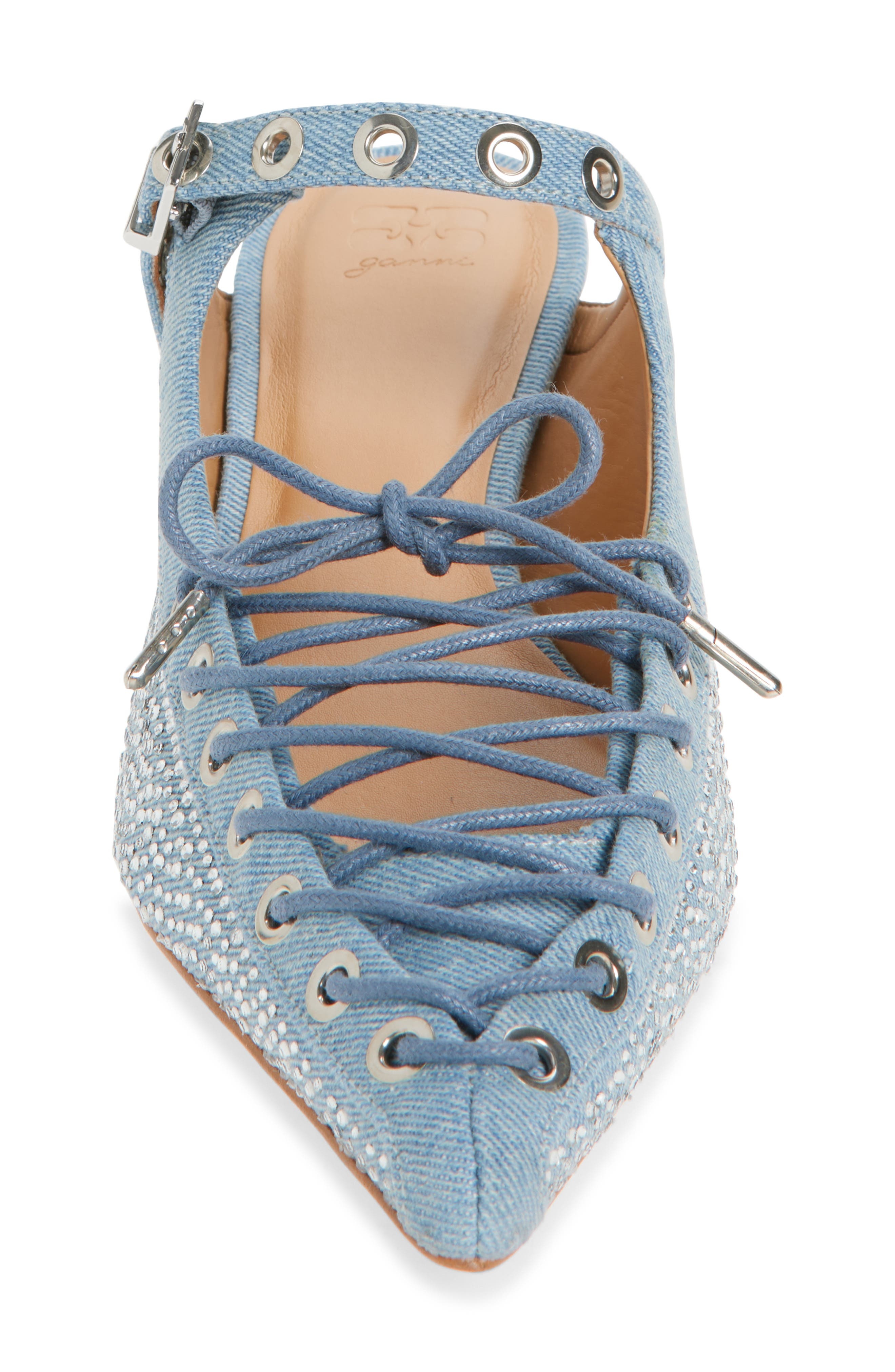 Ganni Eyelets Lace-Up Mule in Faded Denim at Nordstrom - 4
