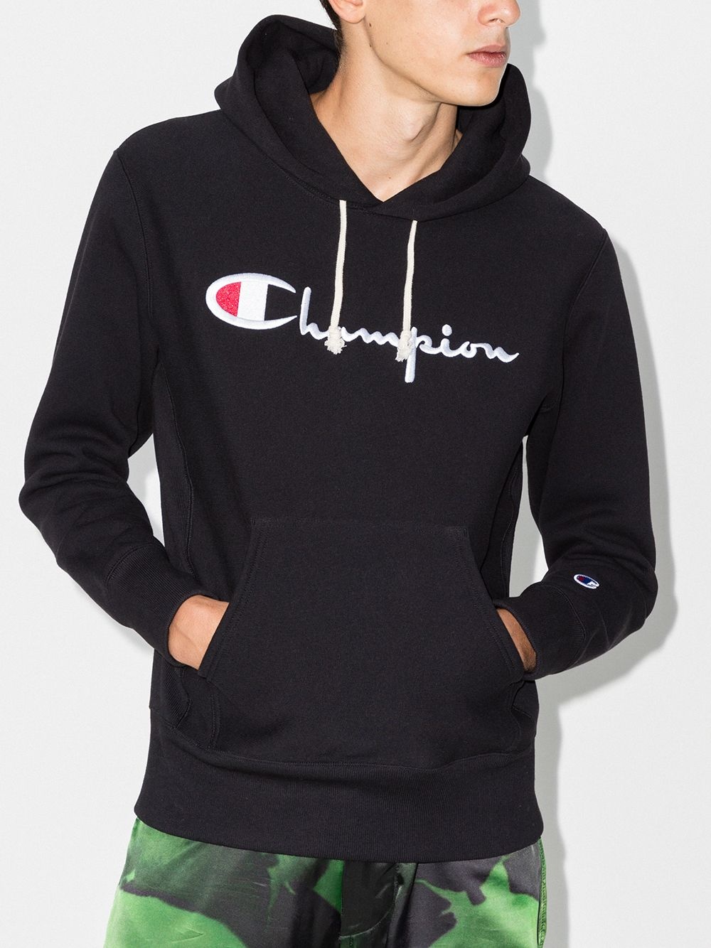 script embroidered logo hoodie - 2