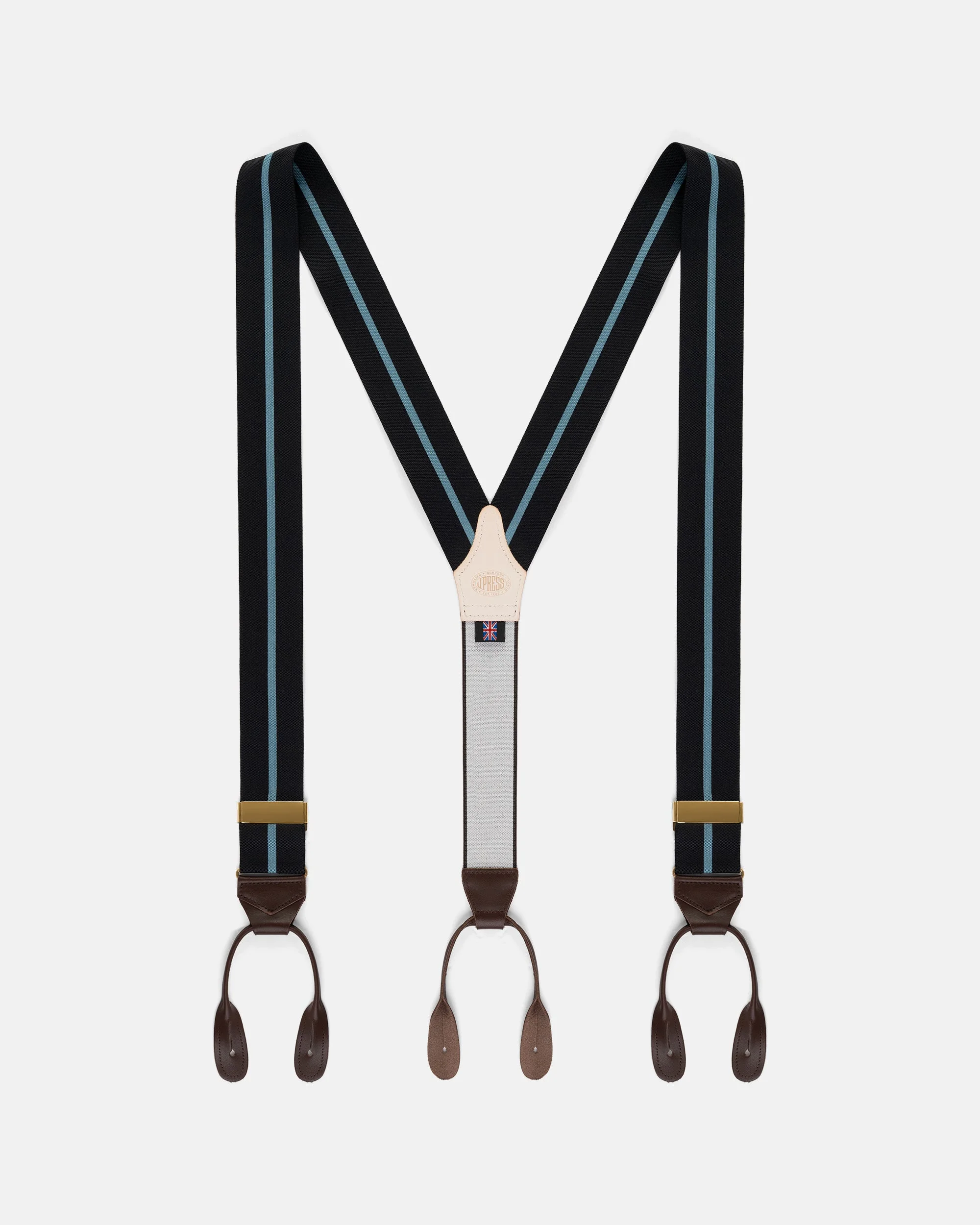 MADE-IN-ENGLAND NAVY & LIGHT BLUE STRIPED BARATHEA BRACES - 1
