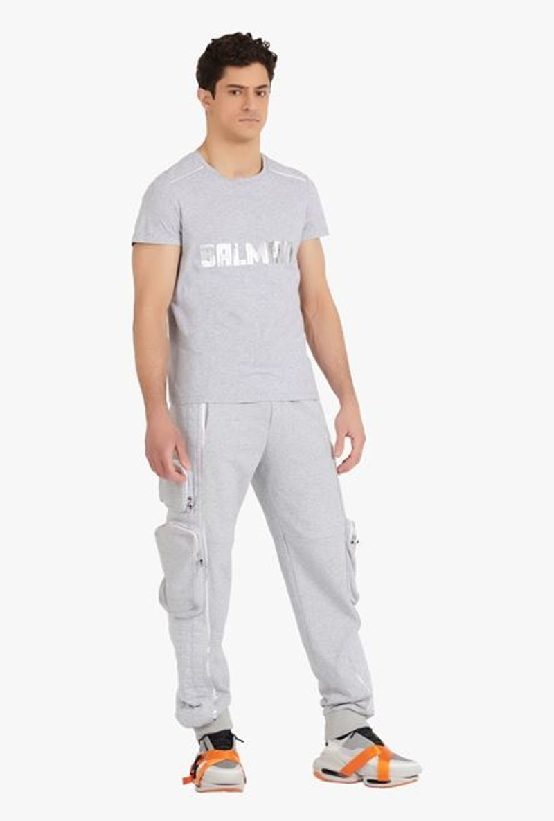 Balmain Gray and silvery cotton sweatpants with Balmain logo outlook