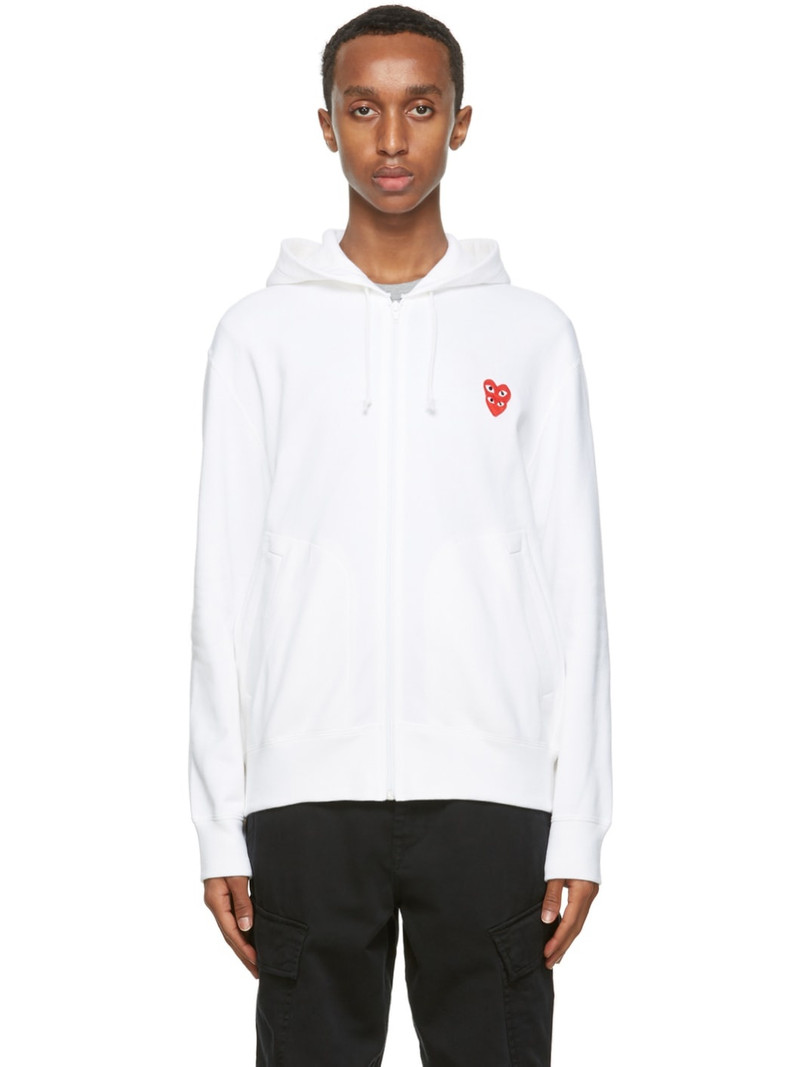 White Double Heart Zip Hoodie - 1