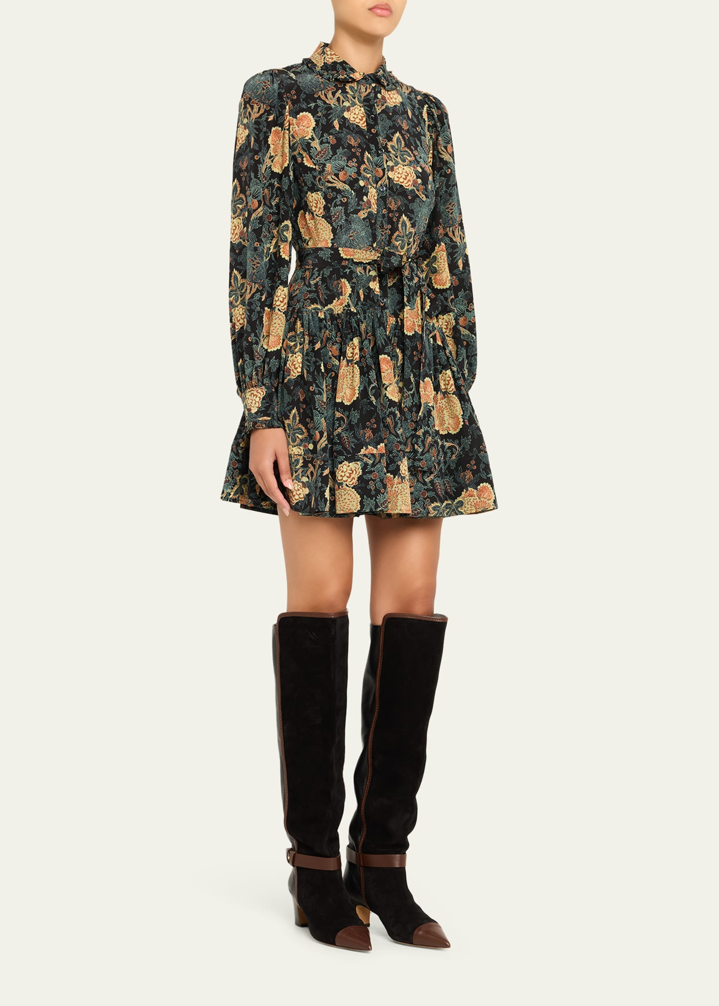Simona Silk Long-Sleeve Mini Shirtdress - 4