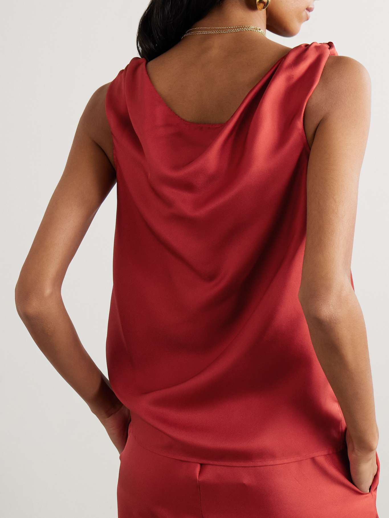 Remy knotted silk-twill top Red - 3