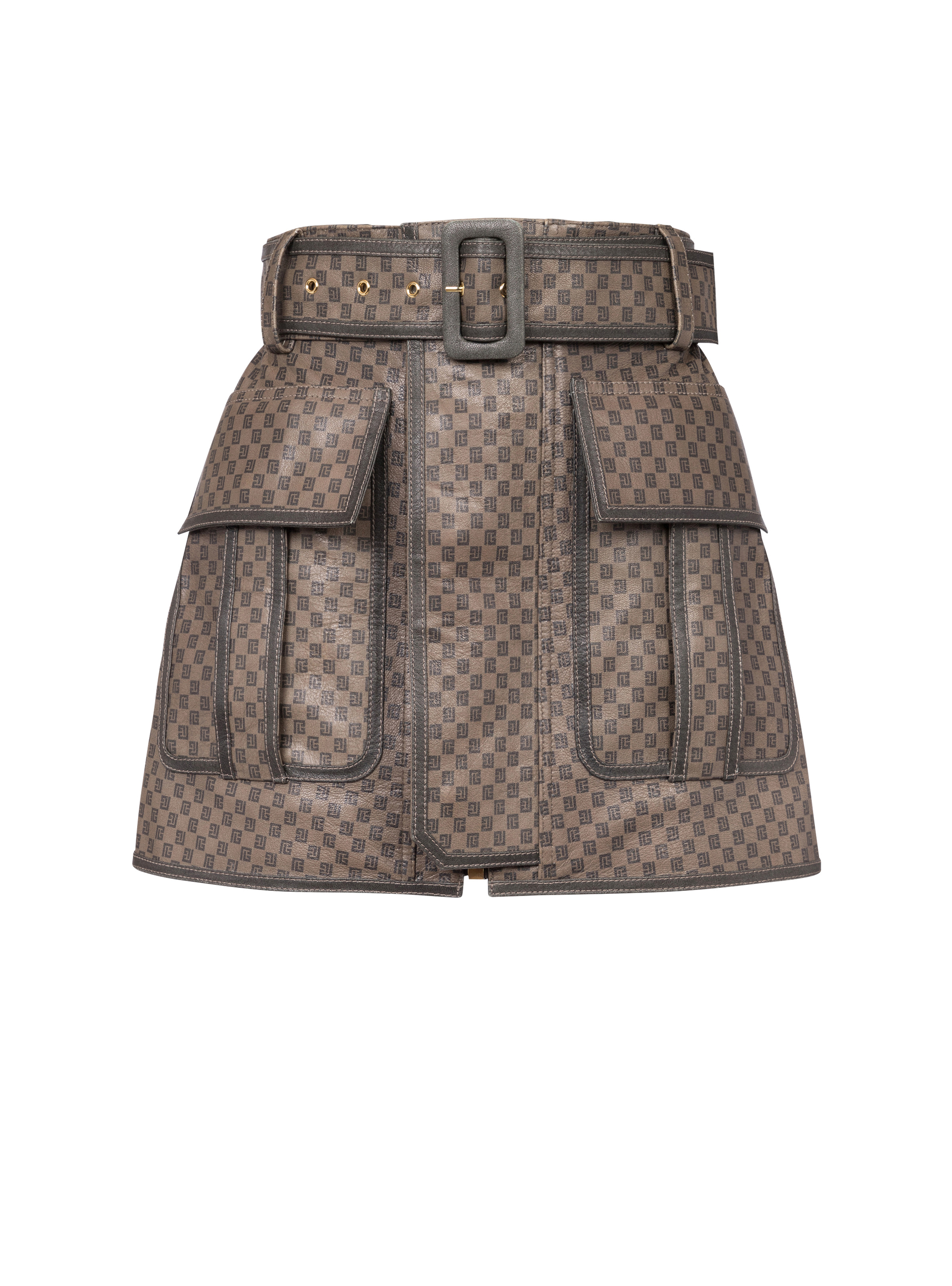 Balmain Mini monogram-print Leather Miniskirt - Farfetch