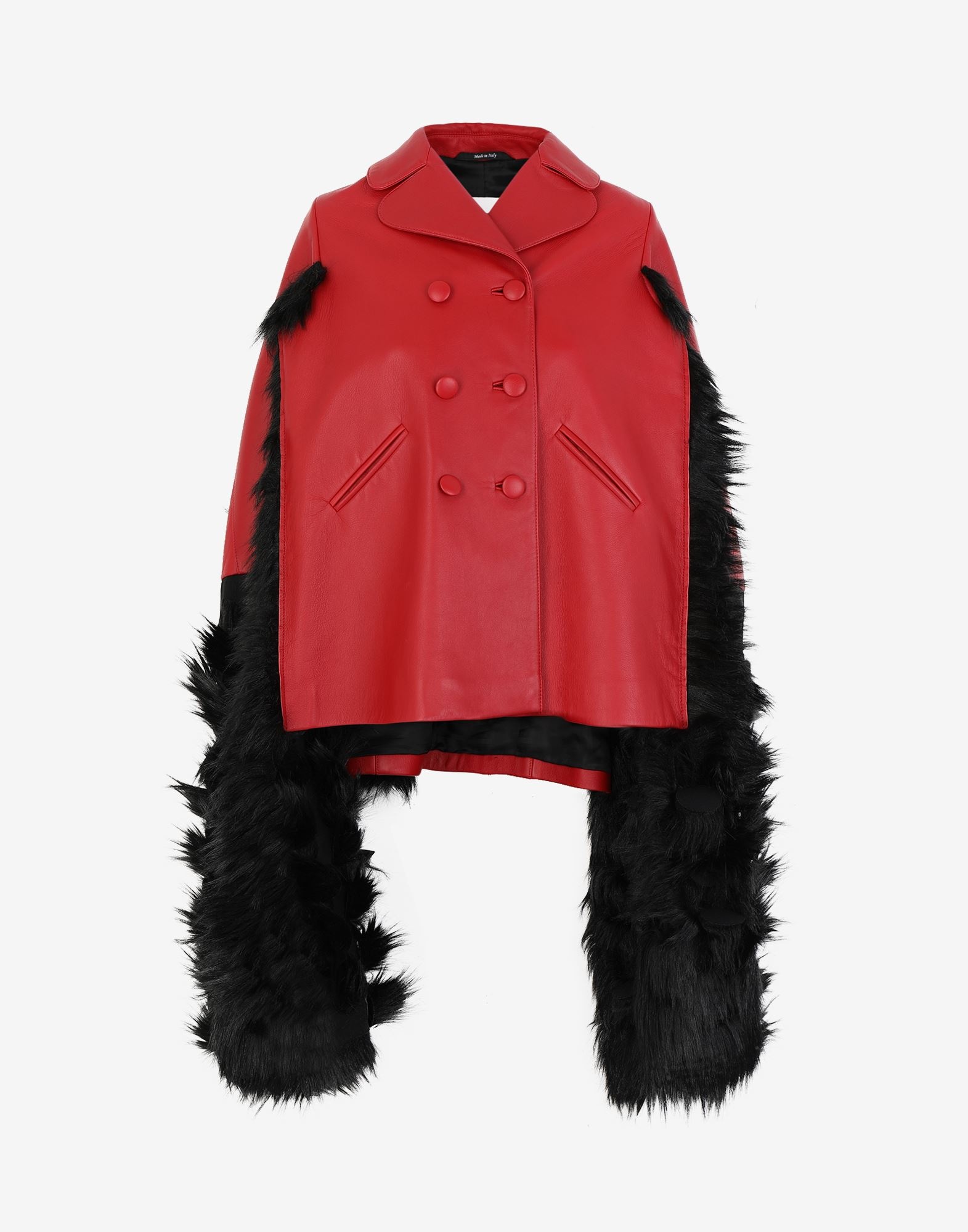 Faux fur trimmed leather cape - 1