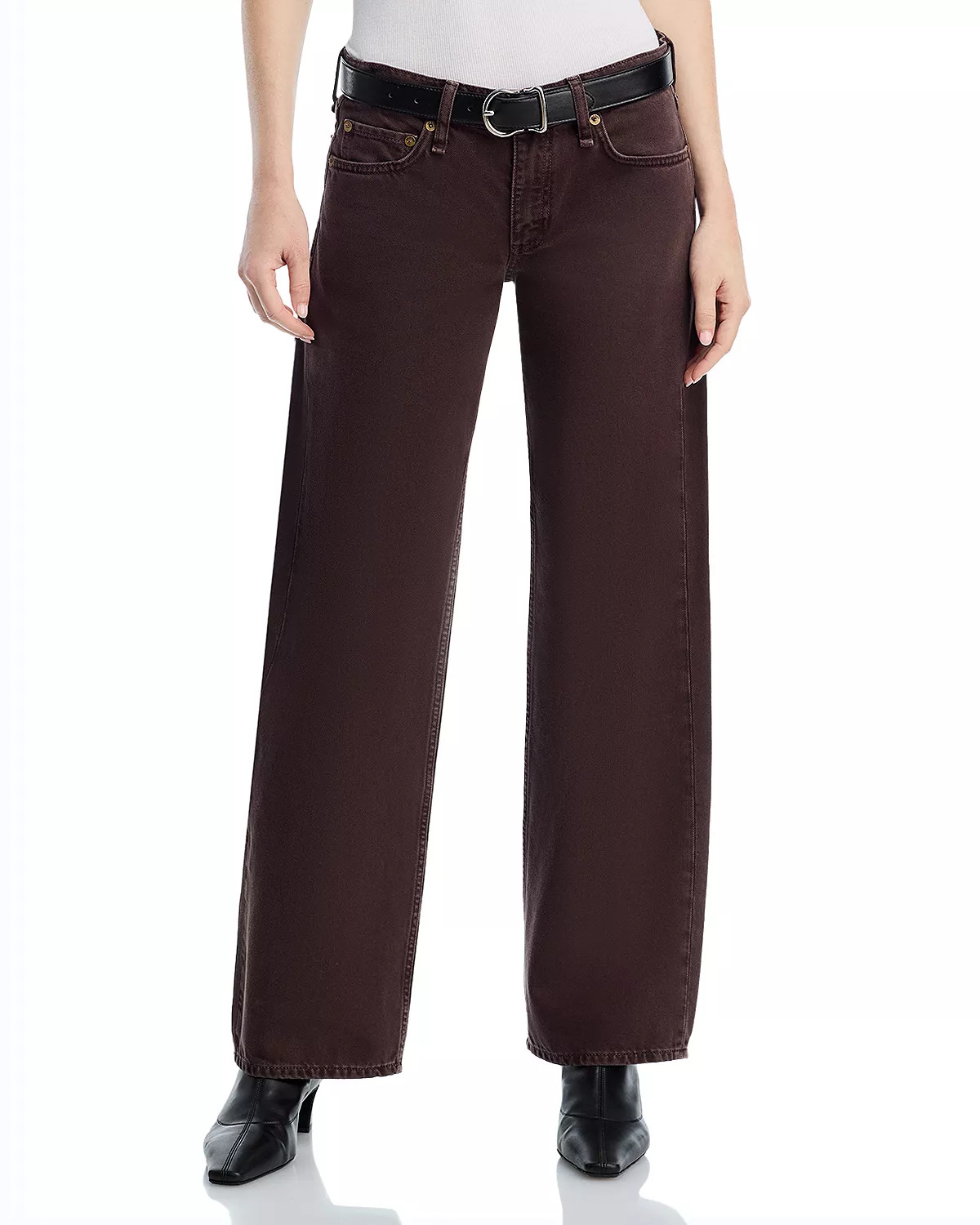 Saige High Rise Relaxed Straight Jeans in Dark Brown - 1