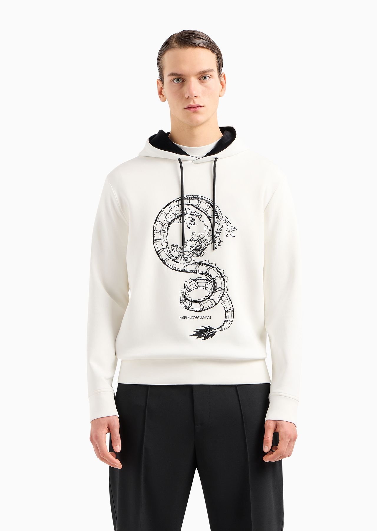 Double-jersey hooded sweatshirt with dragon embroidery - 3