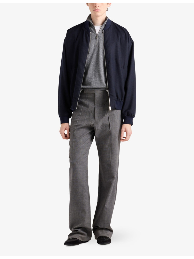 Prada Logo-Embroidery Half-Zip Cashmere-Silk Turtleneck outlook