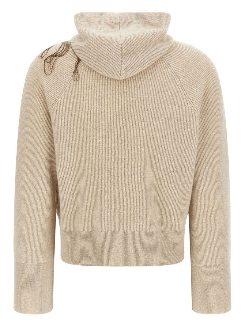 Brunello Cucinelli ribbed hooded flower-embroidered sweater outlook