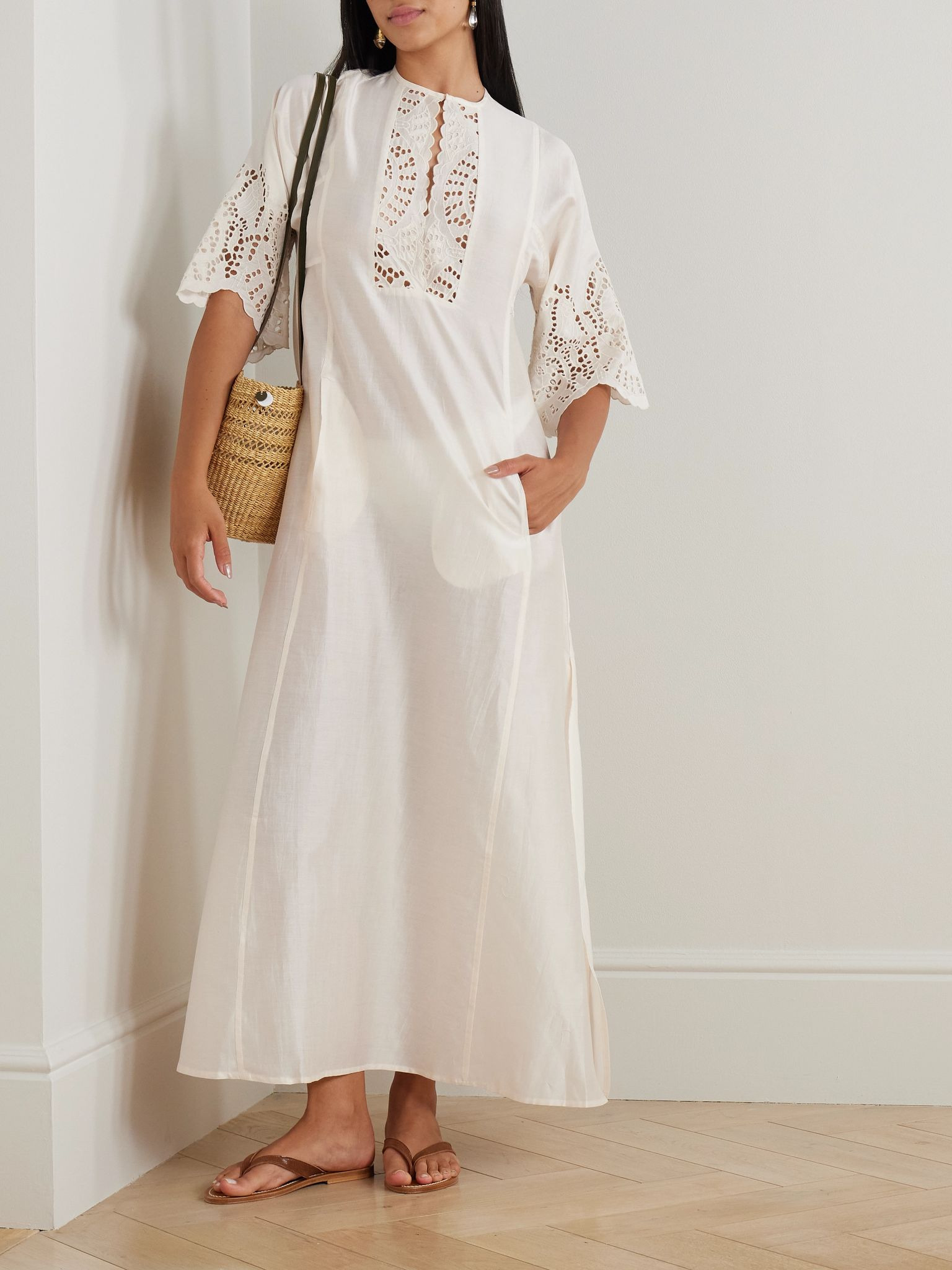 Rachel broderie anglaise cotton and silk-blend kaftan White - 2