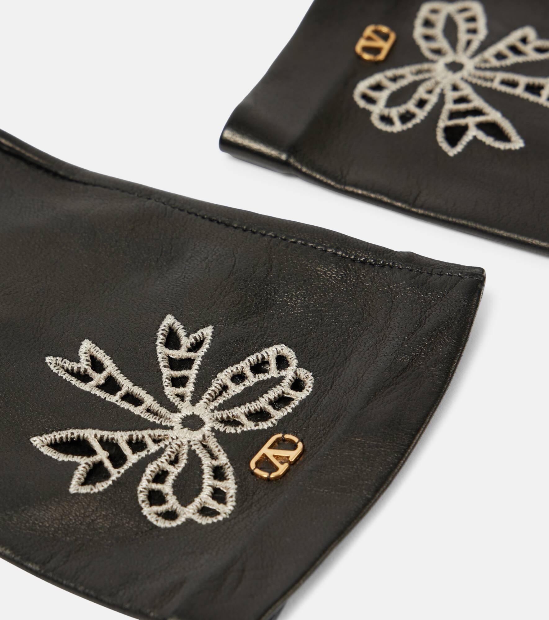 VLogo Signature embroidered leather gloves - 2