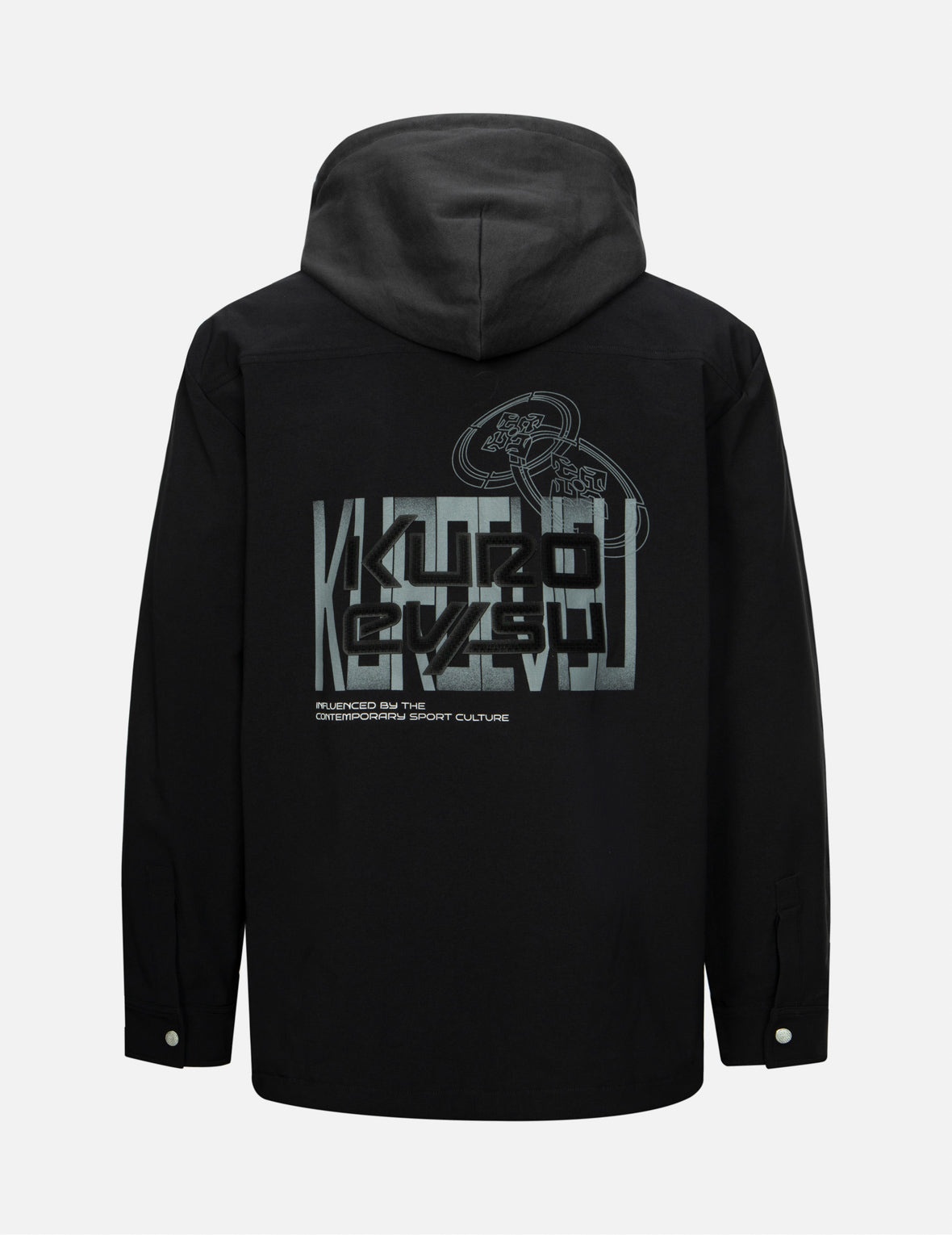 Logo and Kamon Print Regular Fit Shirt Jacket with Detachable Hood - 2
