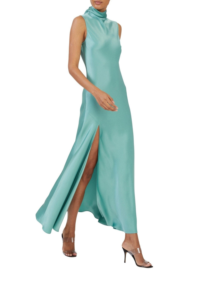 LAPOINTE Satin Drape Neck Sleeveless Dress outlook