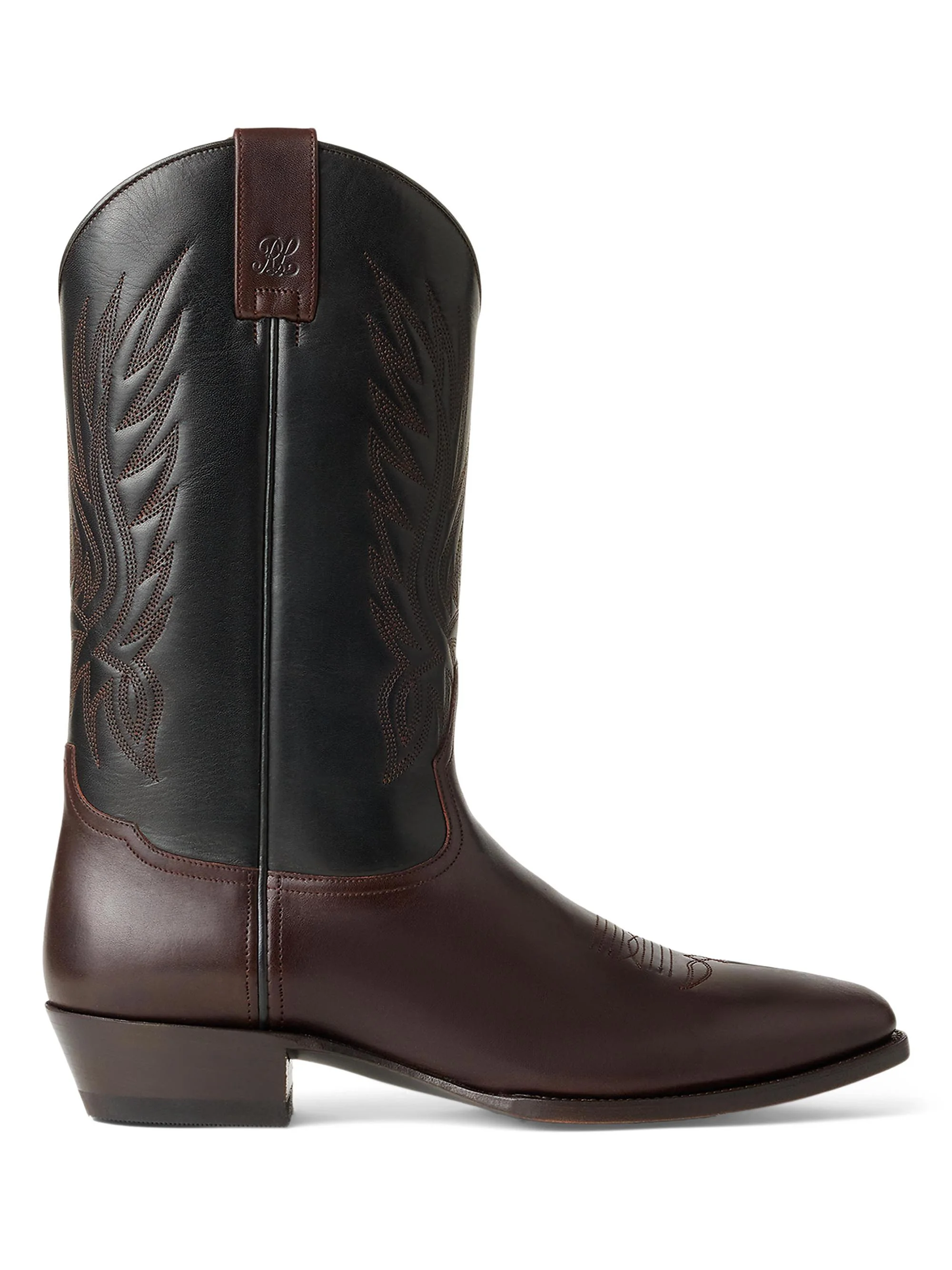 Men's Leather Western Boots - Luggage Brown Black - 1