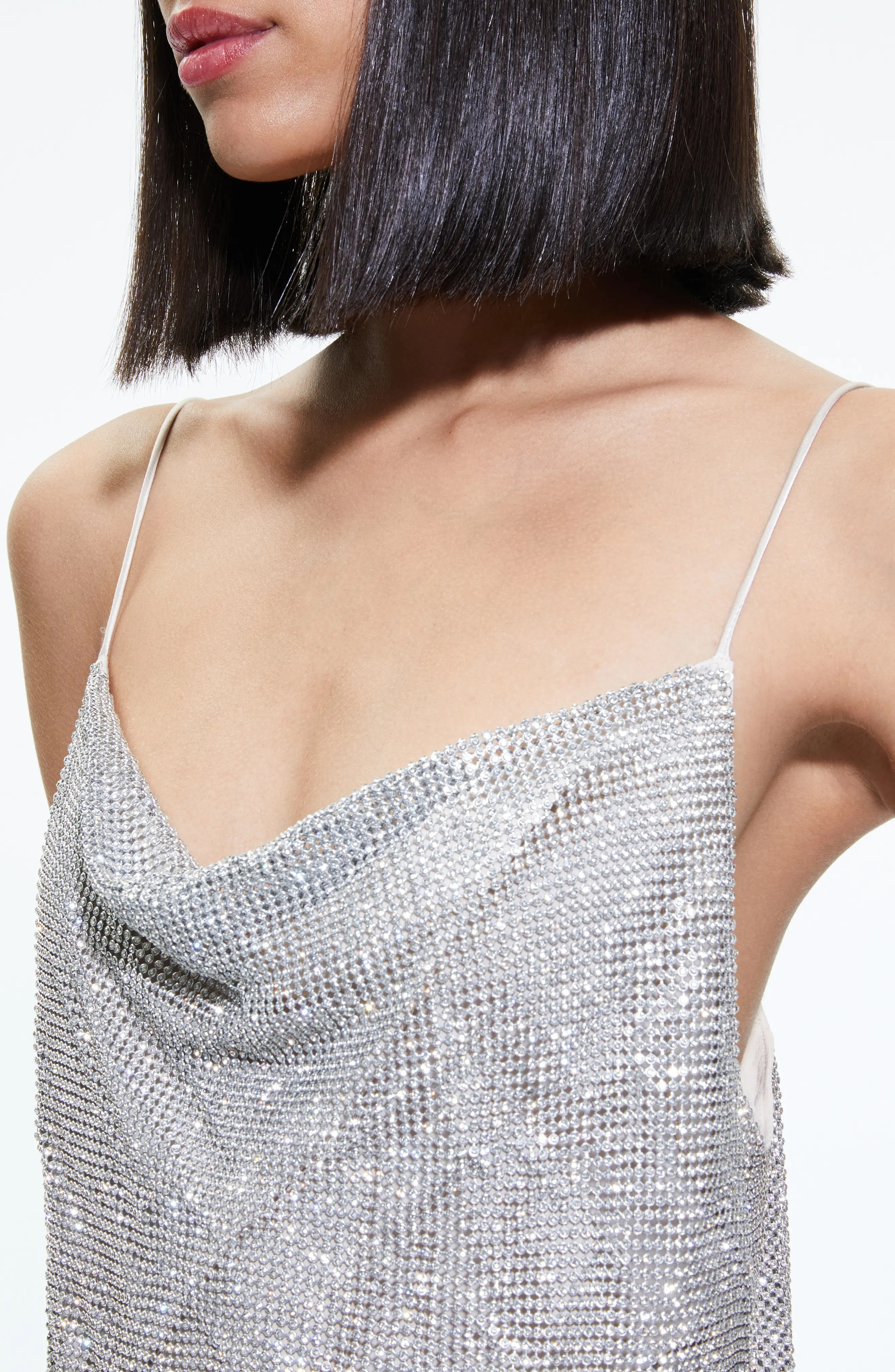 Harmon Crystal Chain Mail Cowl Neck Camisole in Silver/Chainmail - 3