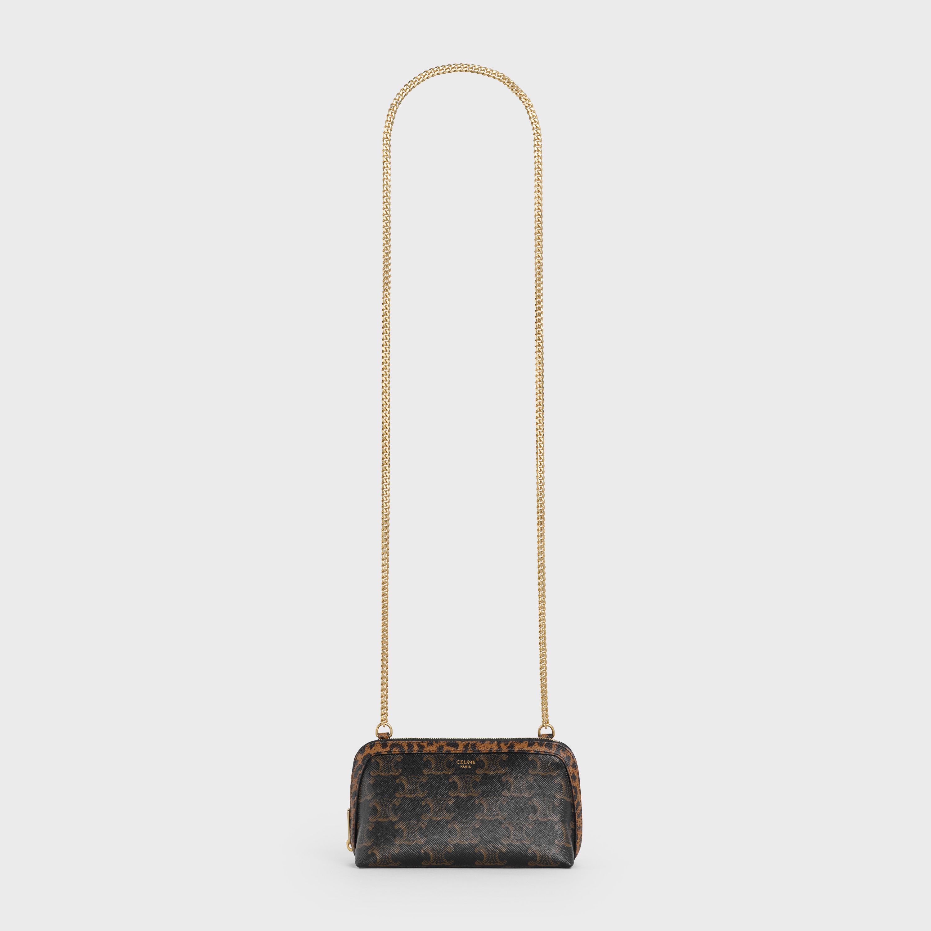 CLUTCH ON CHAIN  IN  TRIOMPHE CANVAS AND GRAINED CALFSKIN WITH LEOPARD PRINT - 4
