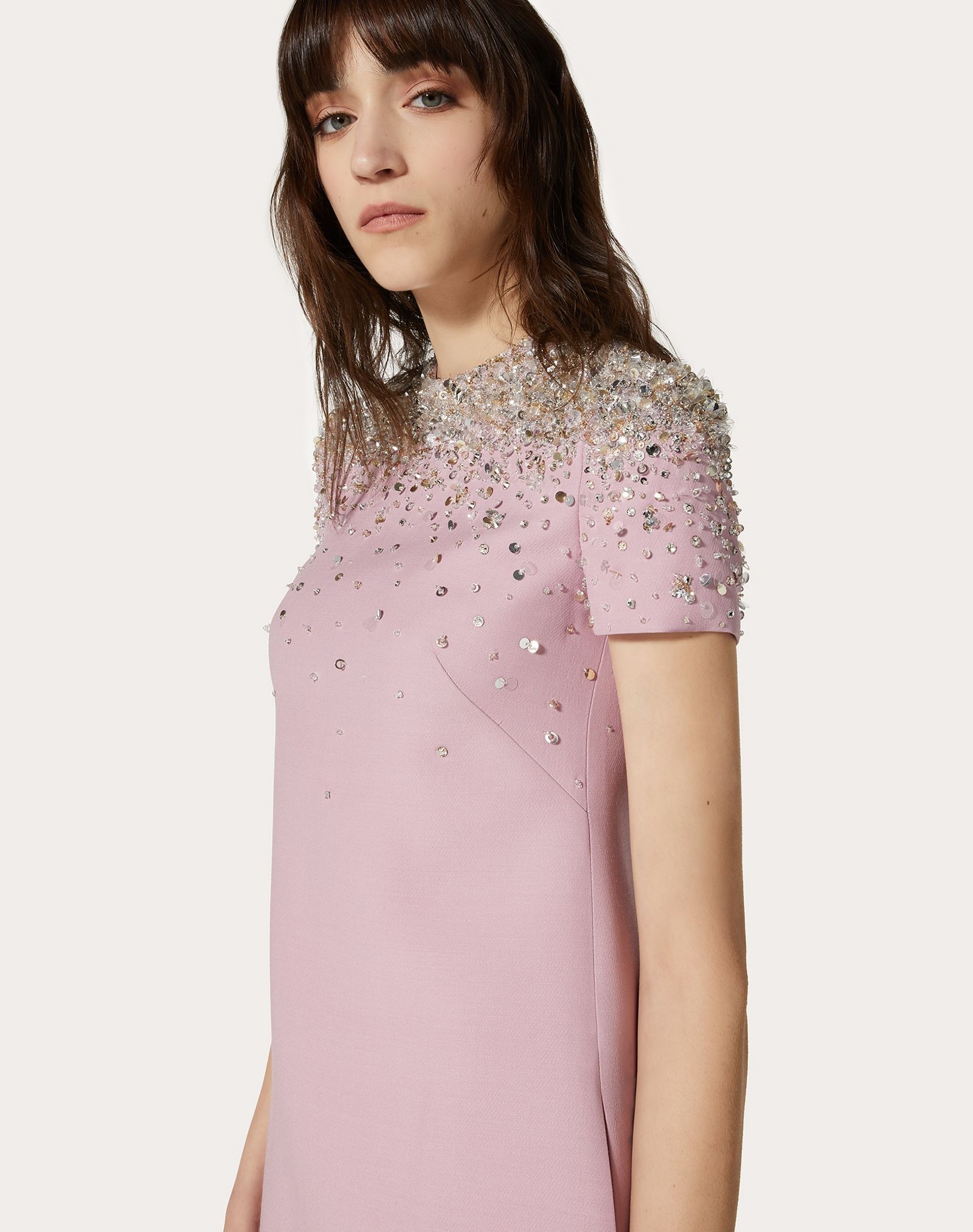 Embellished Short Crepe Couture Dress - 5