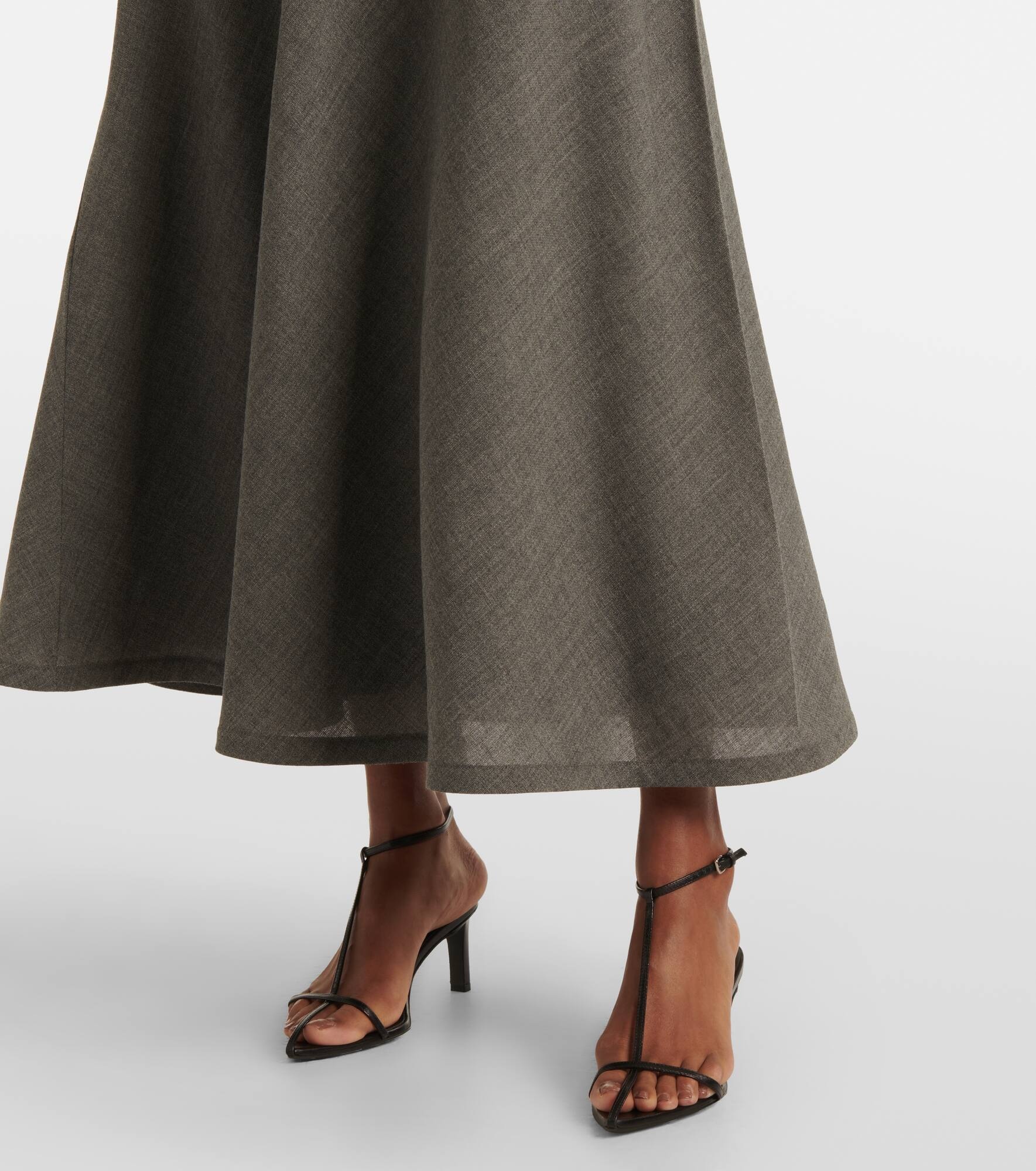 Tie-neck virgin wool canvas midi dress - 5