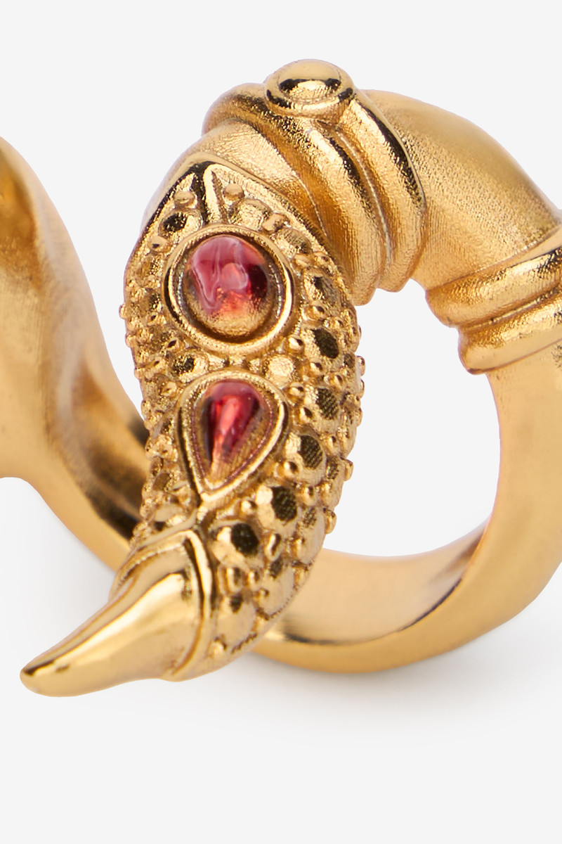 Three-Finger Golden Ring With Black Stones And Ruby 4