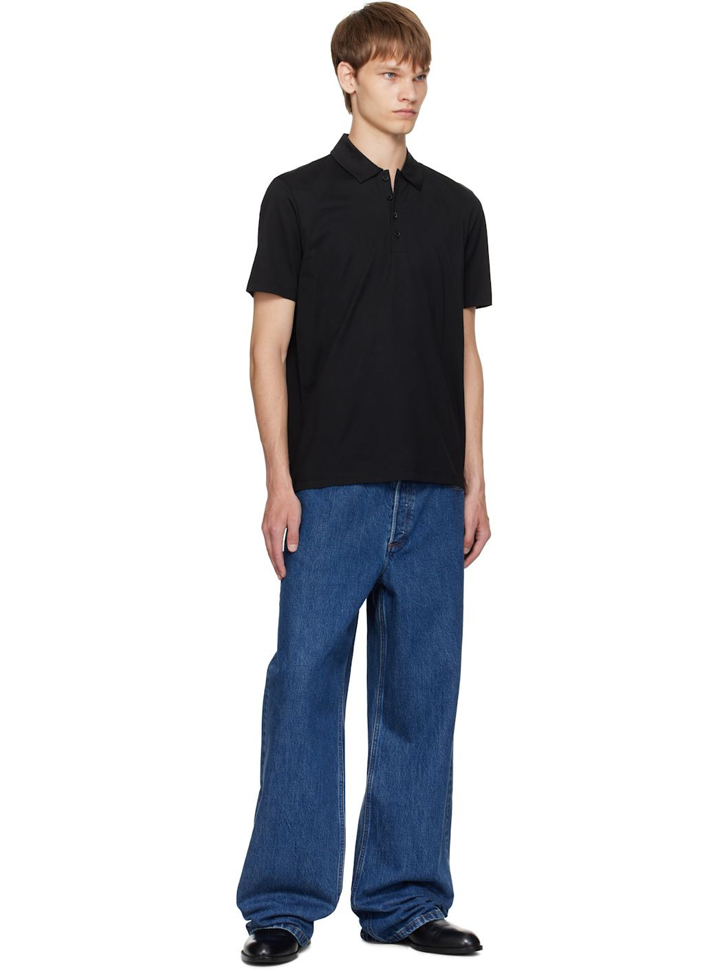 Black Slim-Fit Mercerized Cotton Polo - 4
