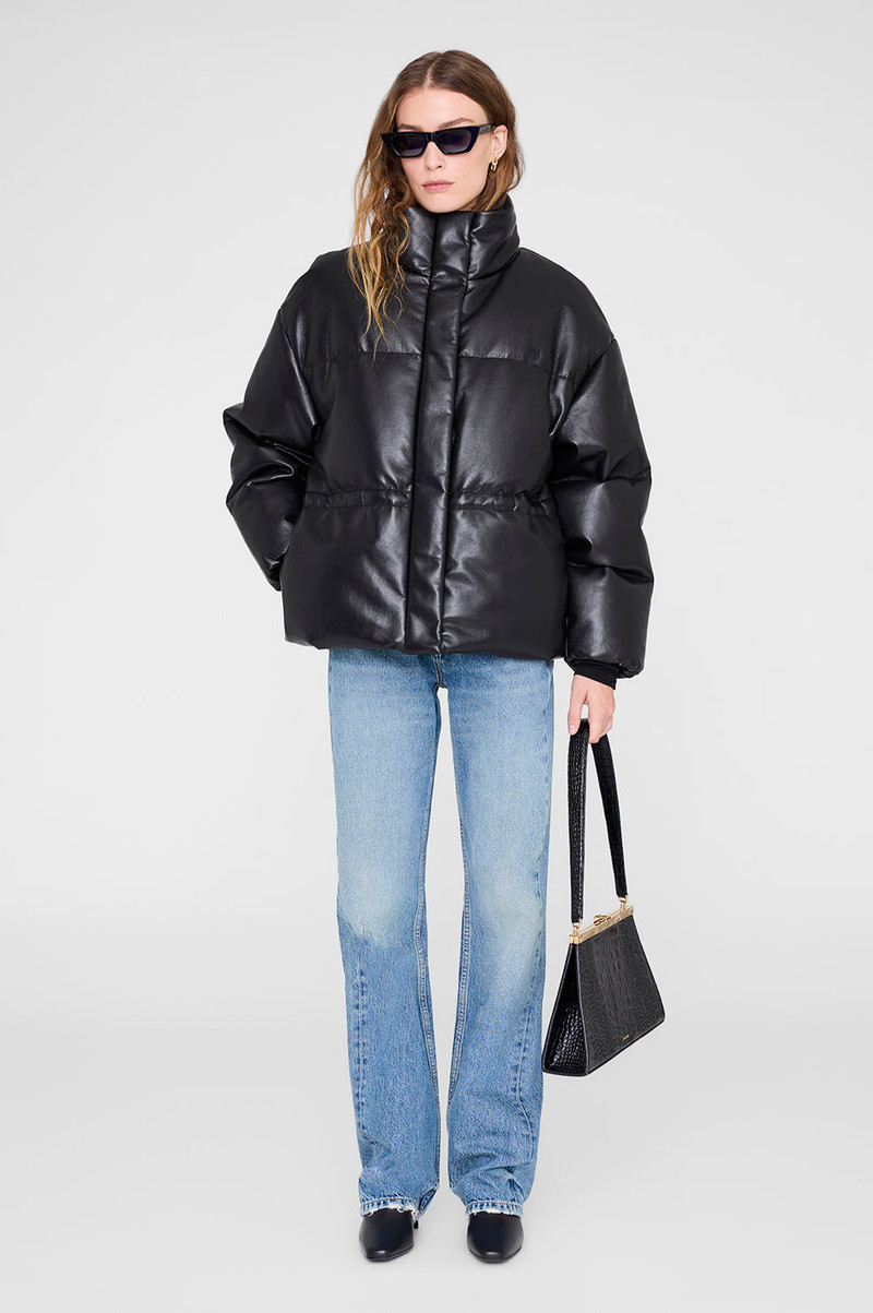 Oslo Puffer - Black Recycled Leather 5