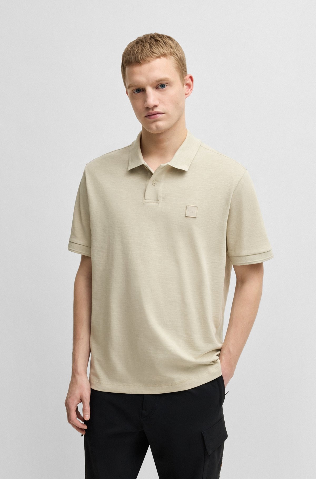 SLUB COTTON-LINEN POLO SHIRT WITH LOGO BADGE - 2