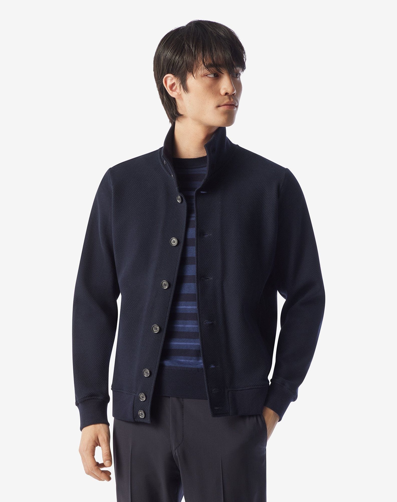 Navy blue cotton jacket with honeycomb pattern - 2