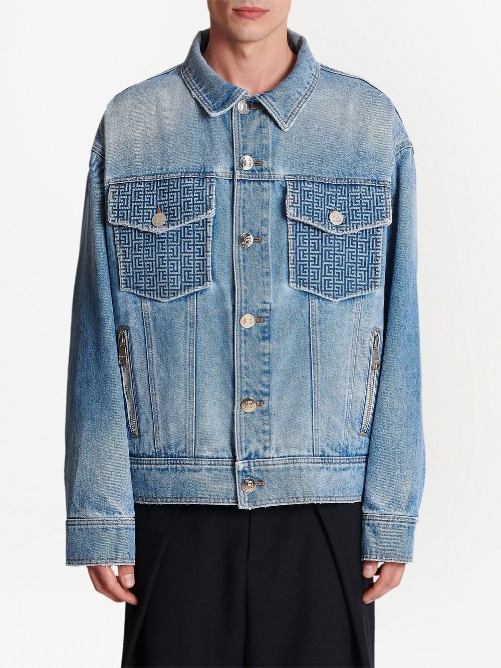 rear logo-print denim jacket - 3