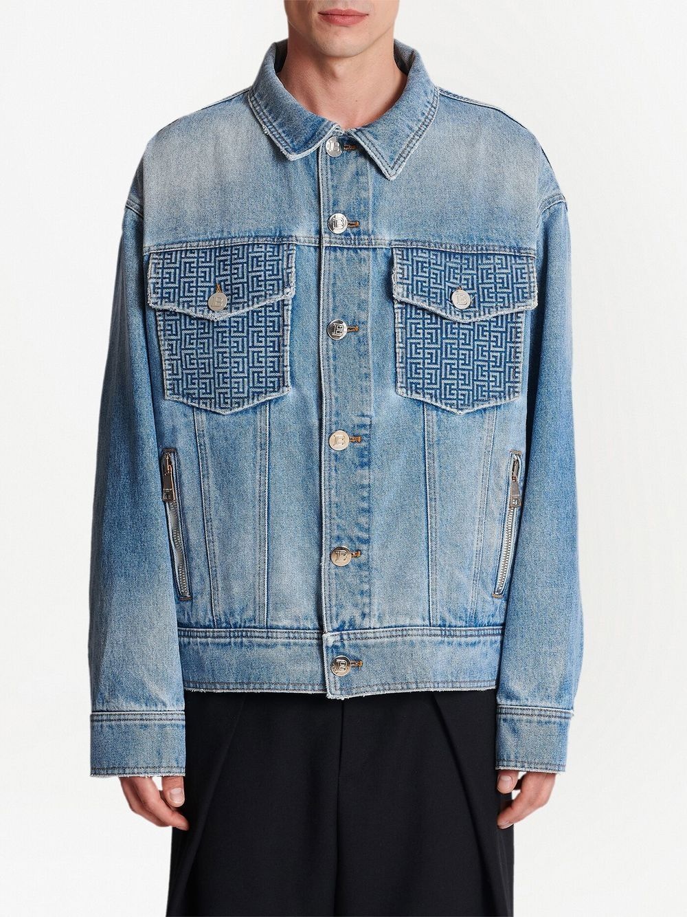 rear logo-print denim jacket - 3