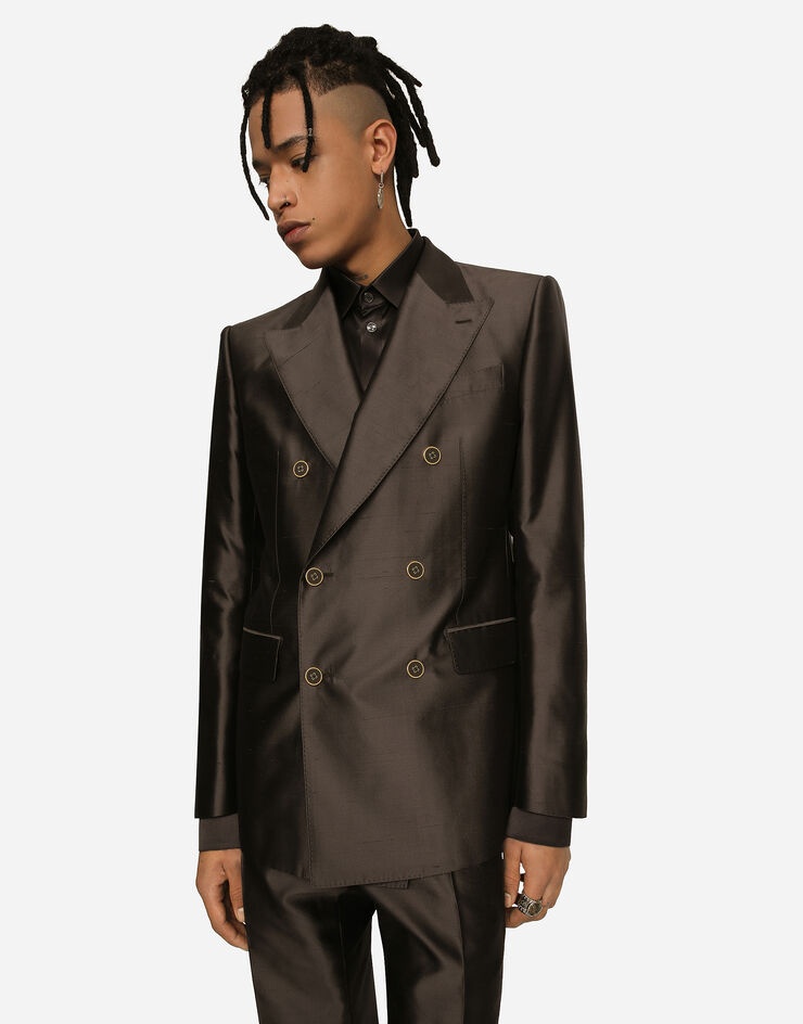 Shantung silk double-breasted Sicilia-fit suit - 5